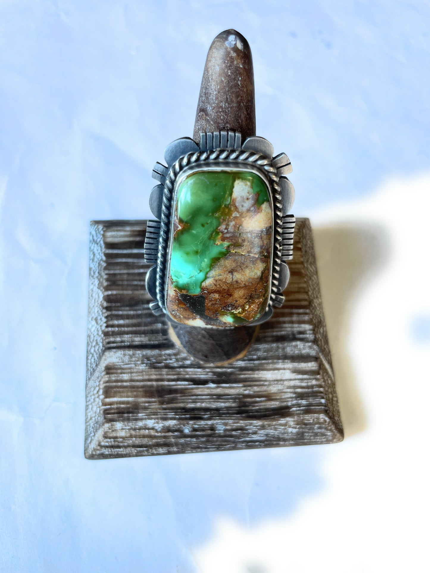 Handcrafted Turquoise & Sterling Silver Ring Size 8 Signed Russell Sam