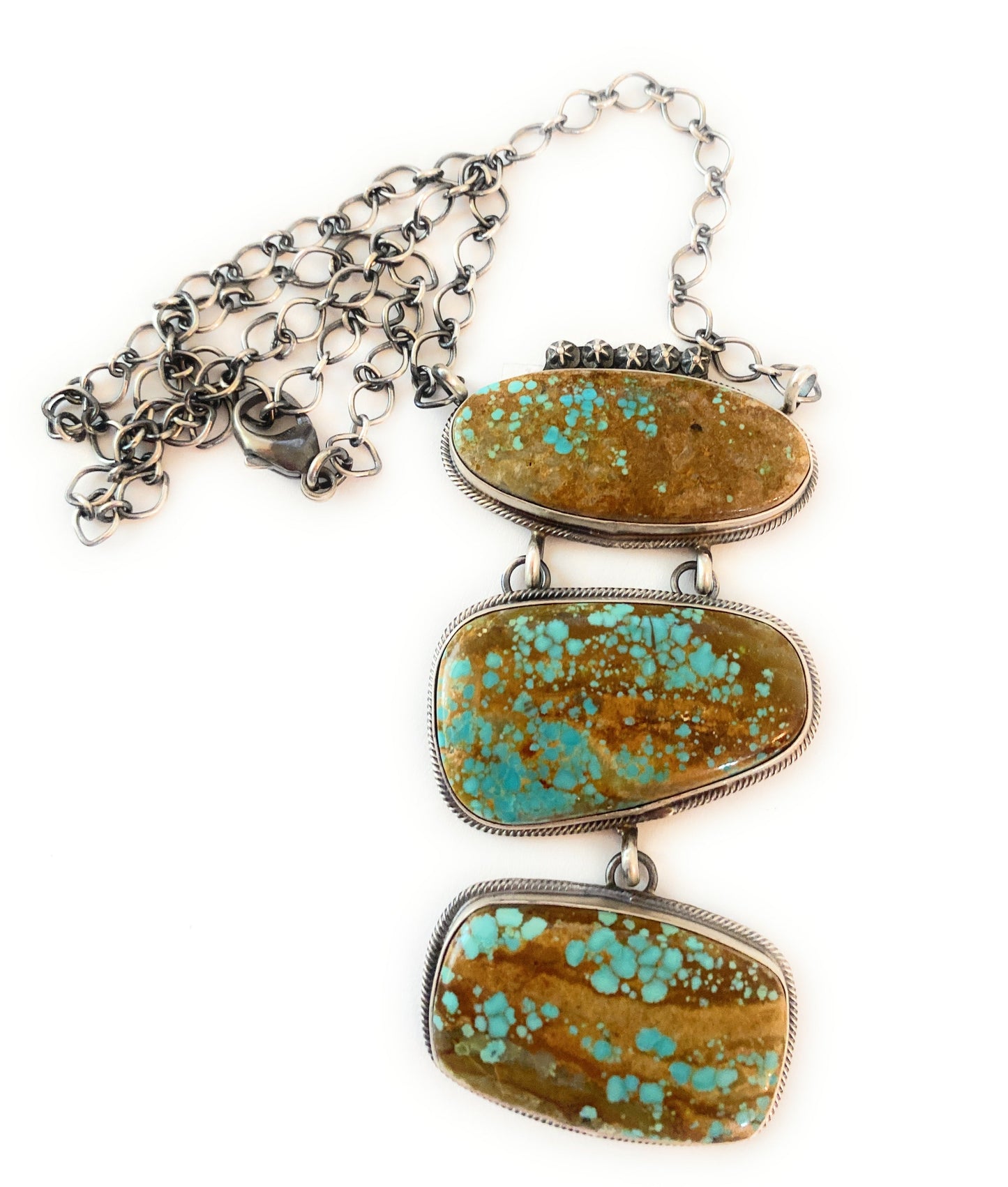 Handcrafted Sterling Silver & Number 8 Turquoise Lariat Necklace Signed