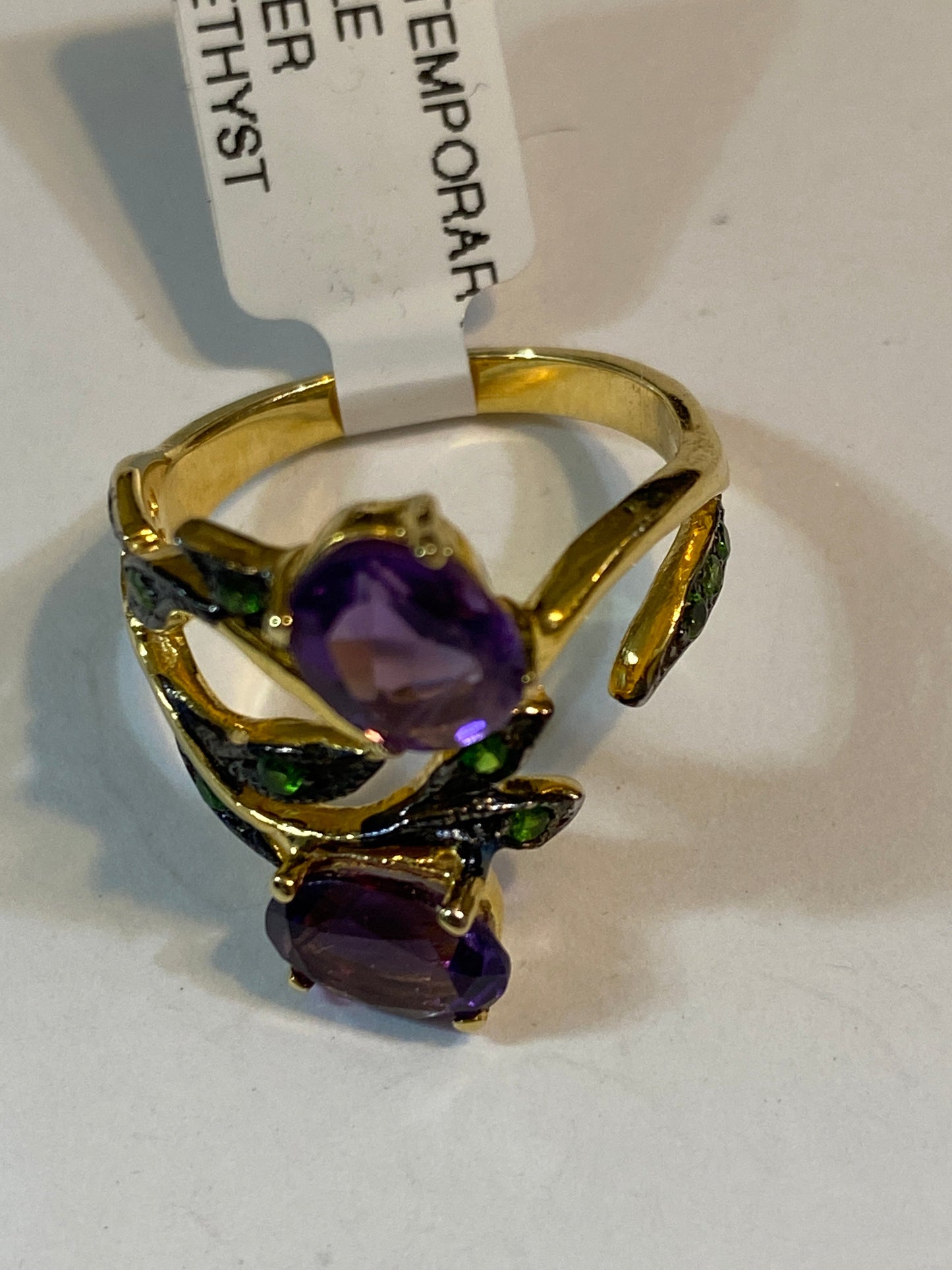 Amethyst Tsavorite Gold Plated Sterling Silver Ring 6.5