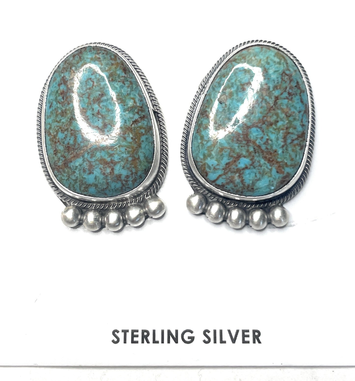 Handcrafted Turquoise And Sterling Silver Post Earrings Signed
