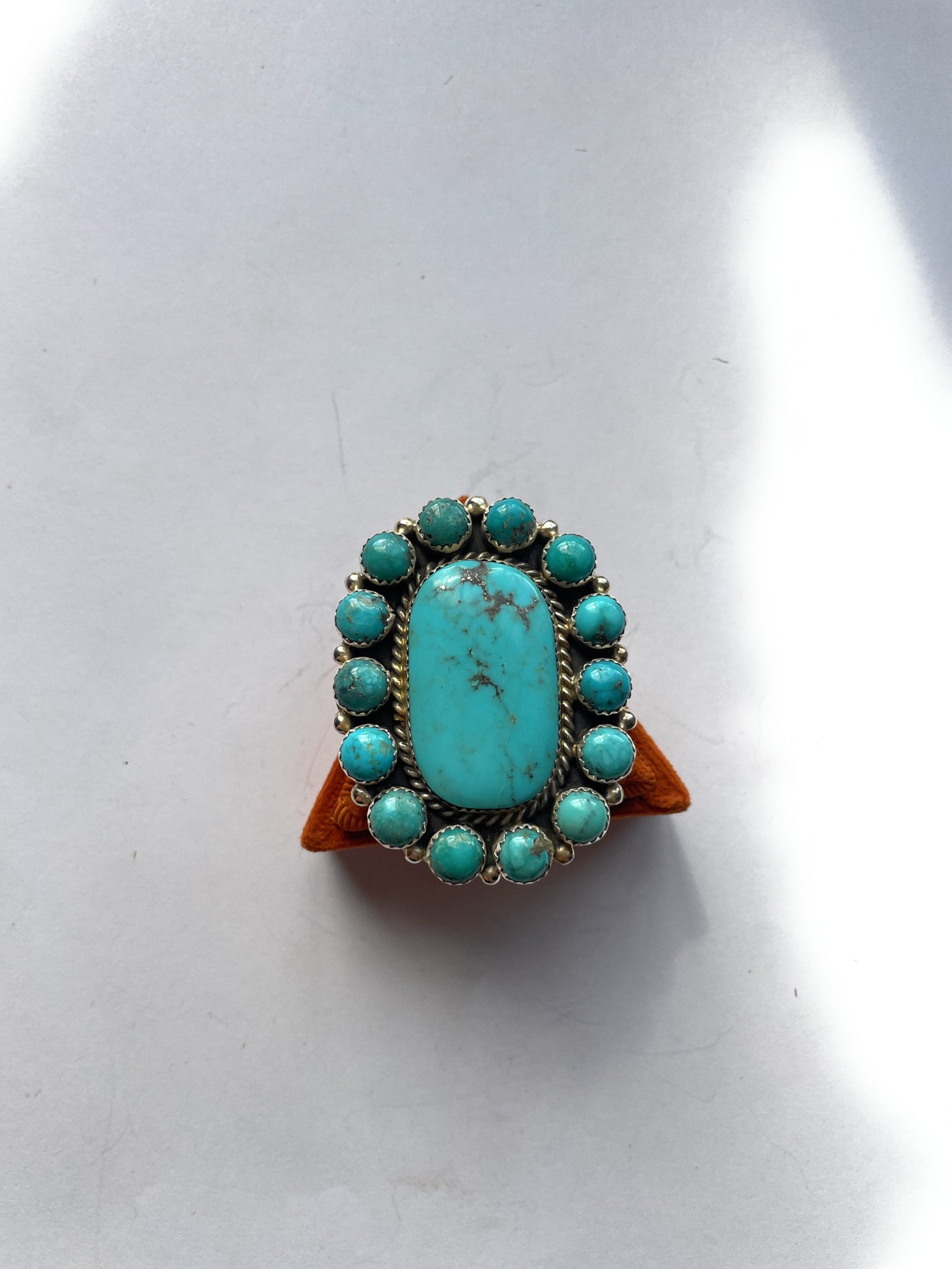 Handcrafted Turquoise & Sterling Silver Ring Size 7 Signed Robert Shakey