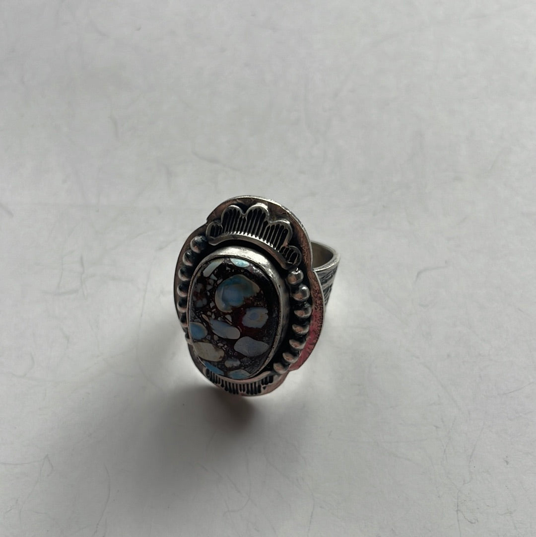 Handcrafted Turquoise & Sterling Silver Ring Size 7.5 Signed