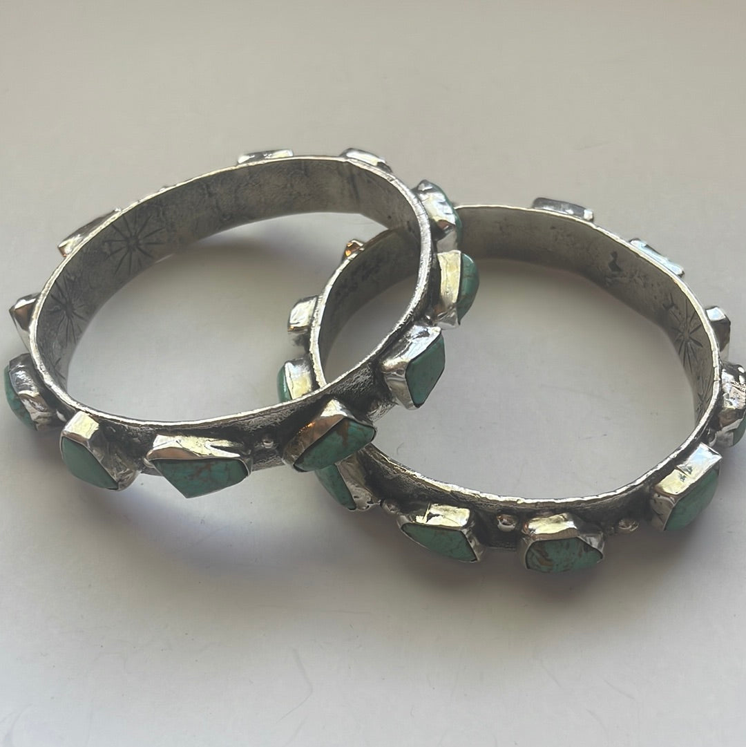 Handcrafted Turquoise Sterling Silver Bangle Bracelet By Jude Candeleria