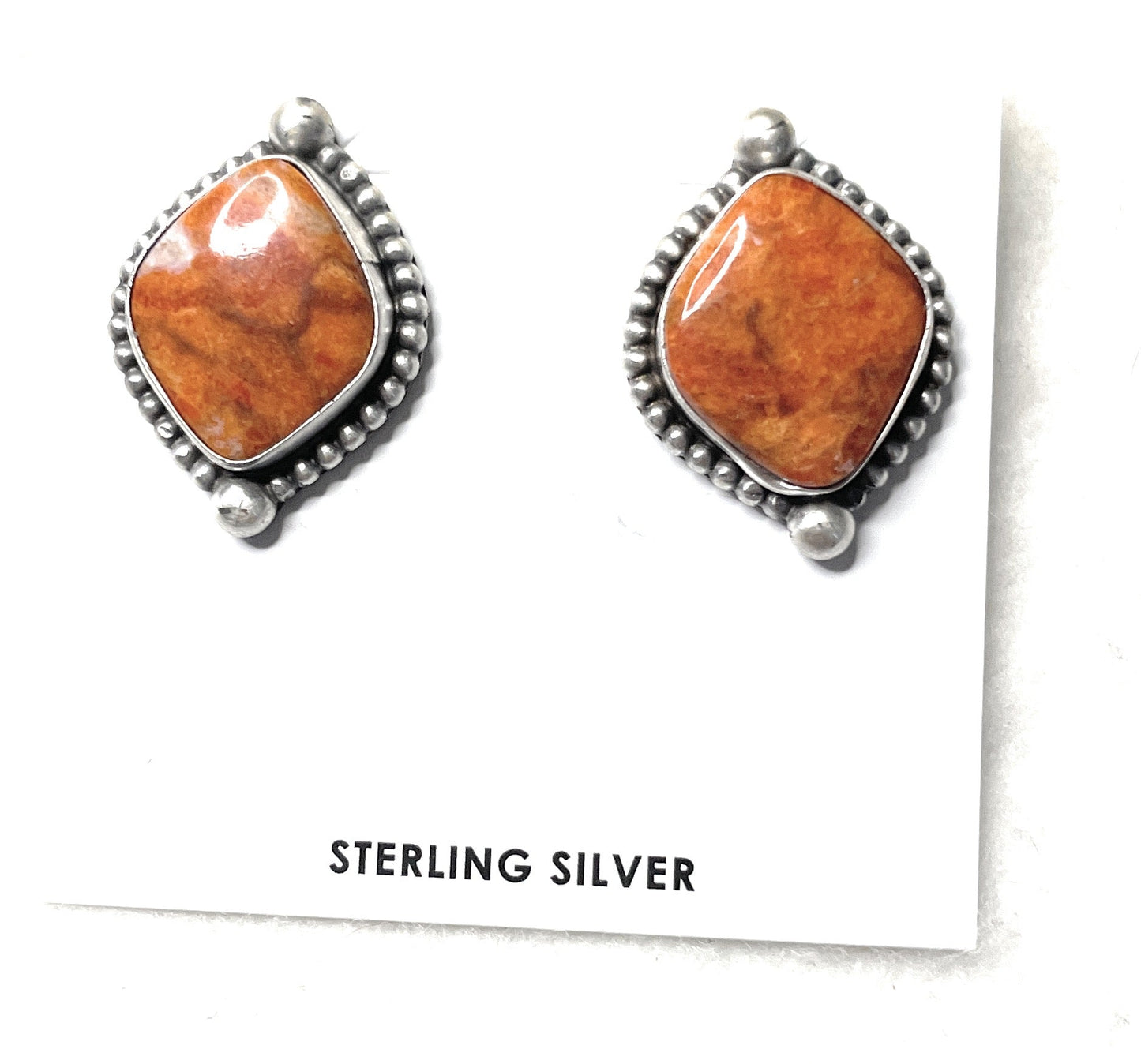 Handcrafted Apple Coral And Sterling Silver Post Earrings Signed