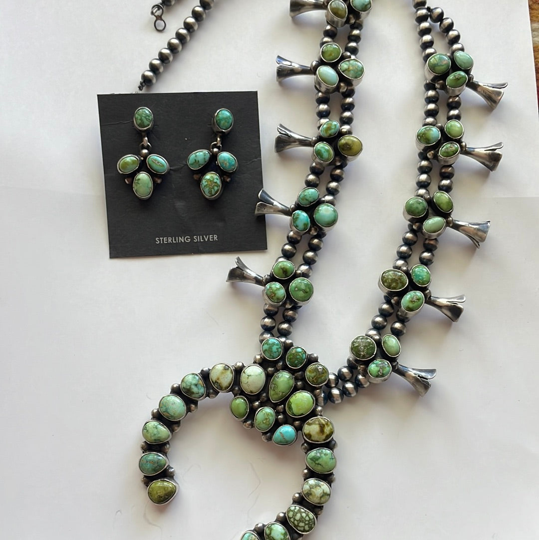 Handcrafted Sonoran Turquoise & Sterling Squash Blossom Set Signed Kathleen Chavez