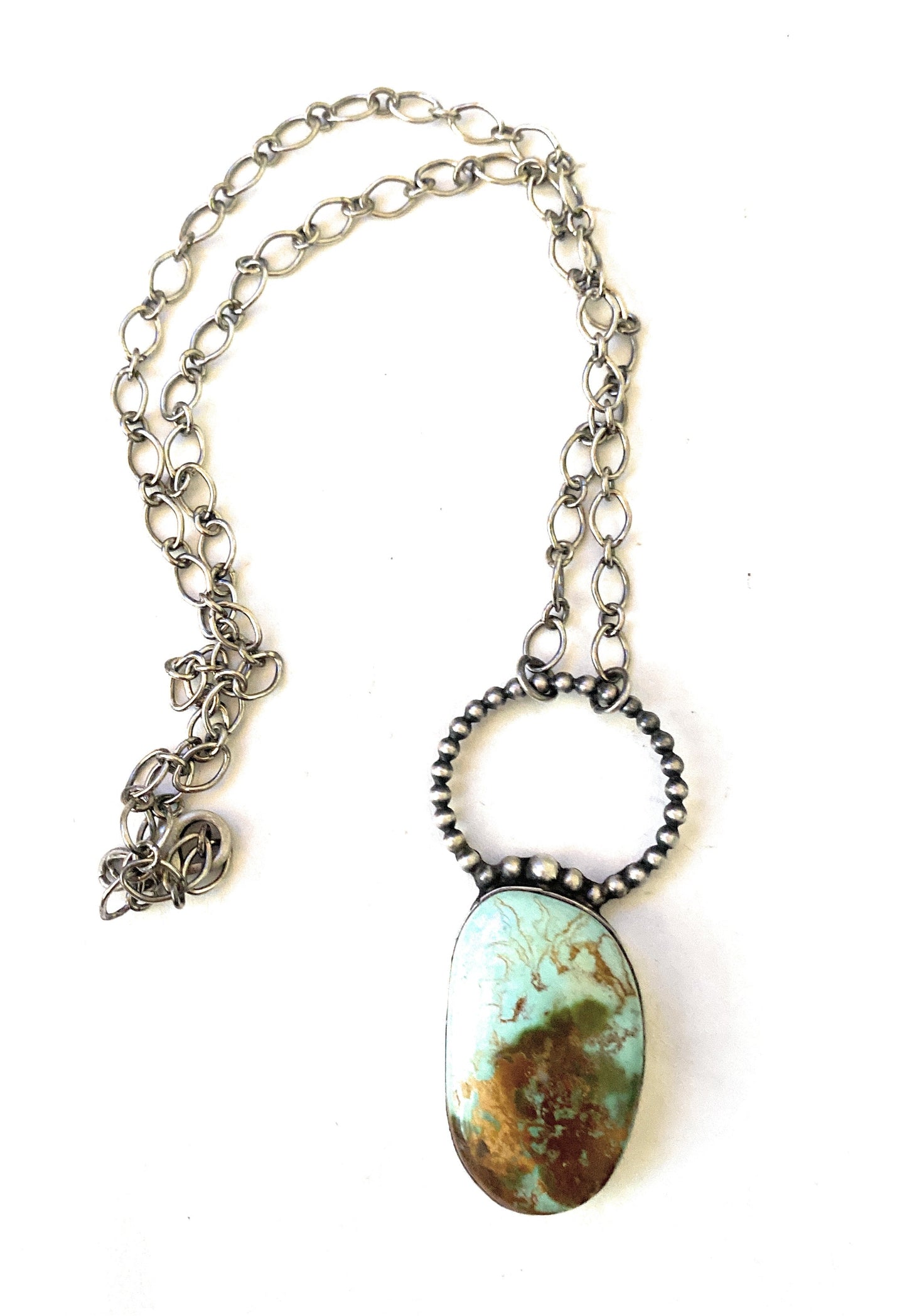 Handcrafted Sterling Silver & Royston Turquoise Necklace Signed