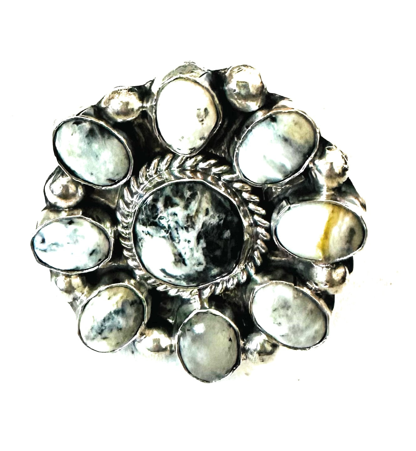 Handcrafted Sterling Silver And White Buffalo Cluster Adjustable Ring