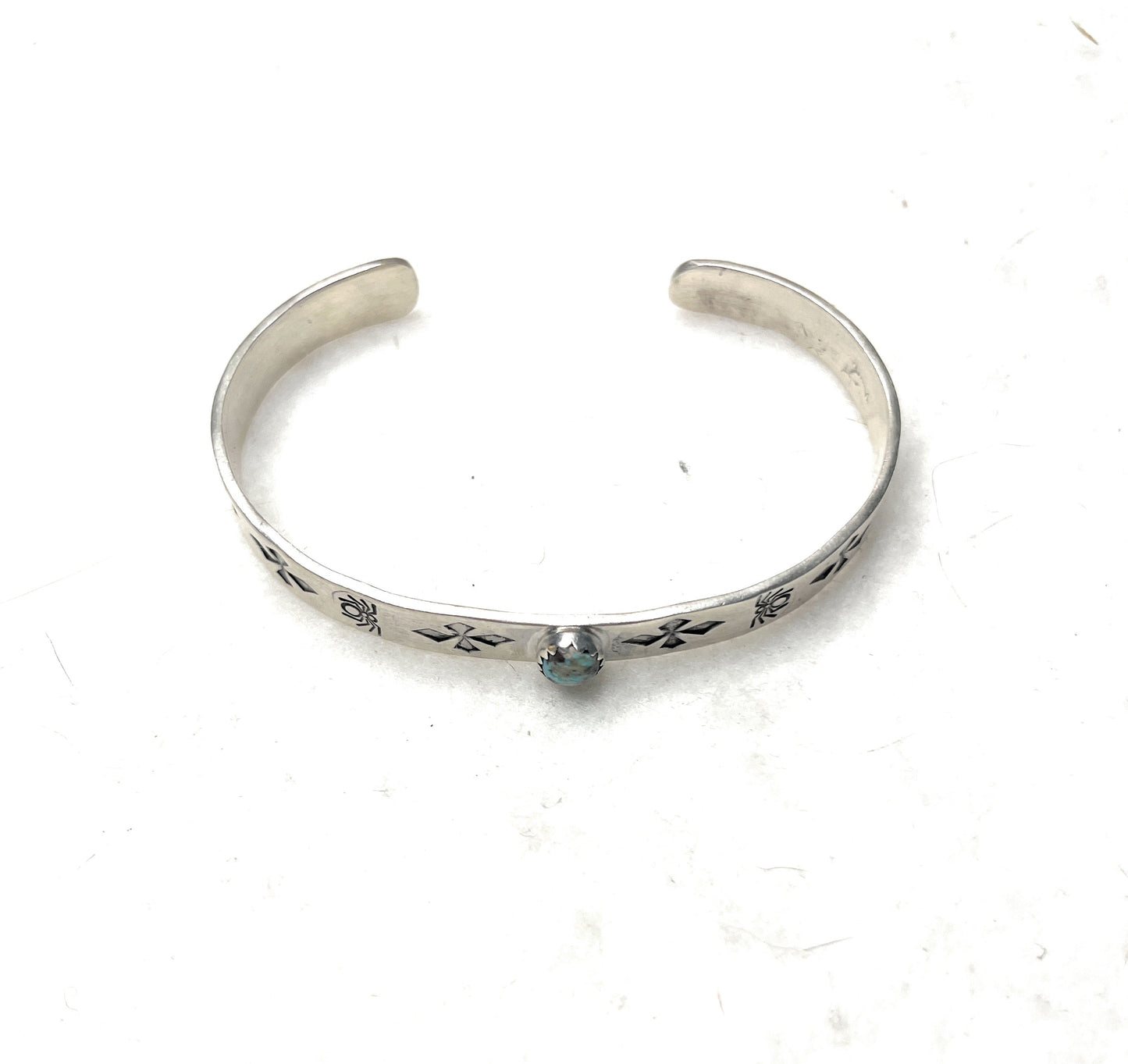 Handcrafted Hand Stamped Sterling Silver & Turquoise Cuff Bracelet Signed B Shorty