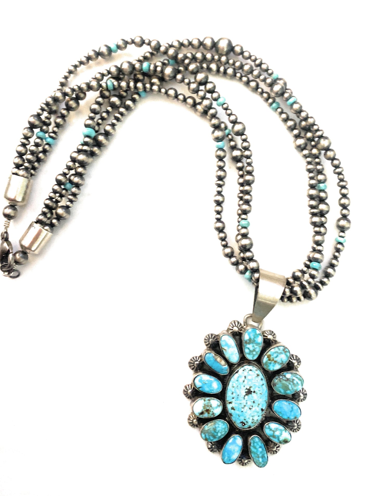 Handcrafted Sterling Silver & Kingman Turquoise Beaded Necklace
