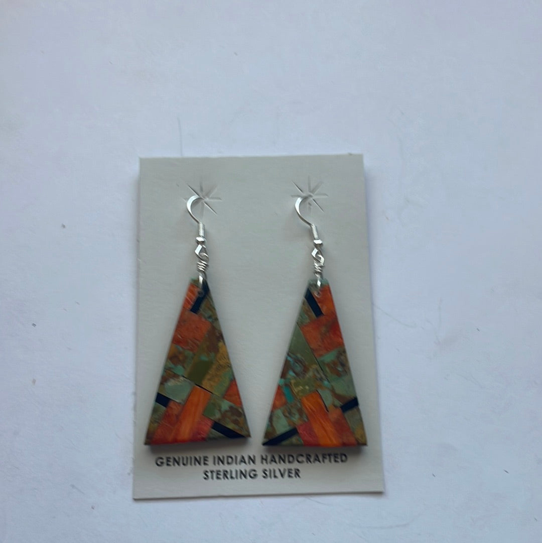 Handcrafted Multi Stone Inlay Dangle Earrings
