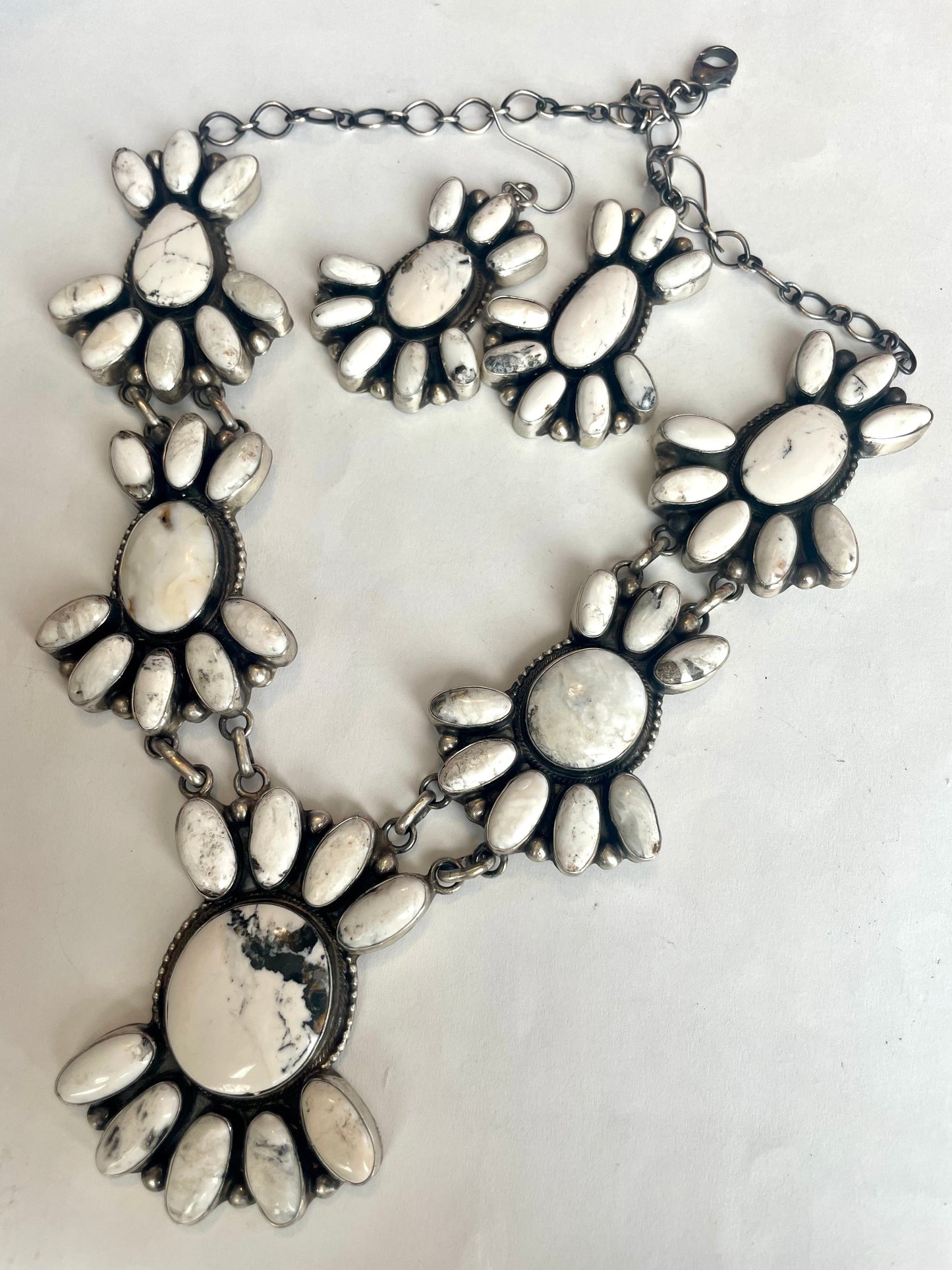 Handcrafted Sterling Silver White Buffalo Necklace & Earring Set