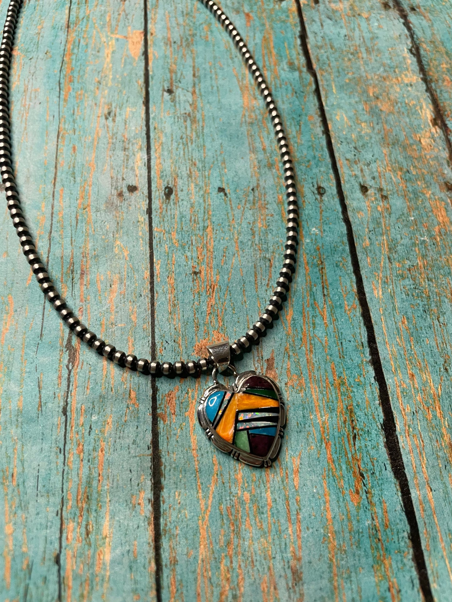 Handcrafted Sterling Silver And Multi Stone Inlay Pendant