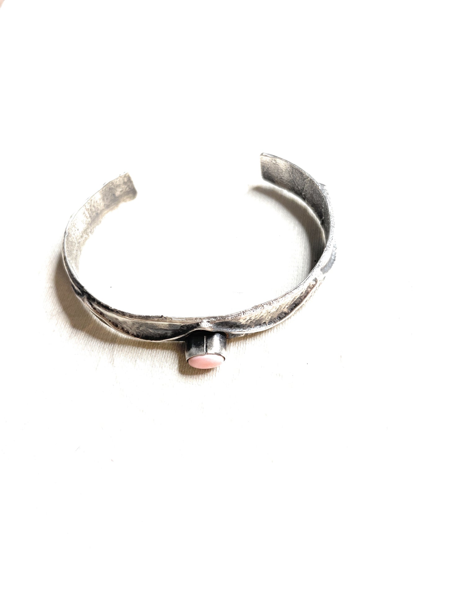 Handcrafted Pink Conch & Sterling Silver Tufa Cast Cuff Bracelet Signed