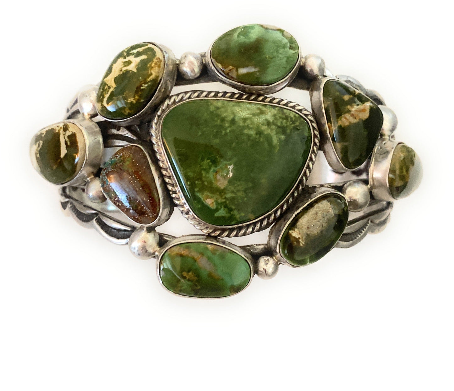 Handcrafted Royston Turquoise & Sterling Silver Cuff Bracelet Signed /