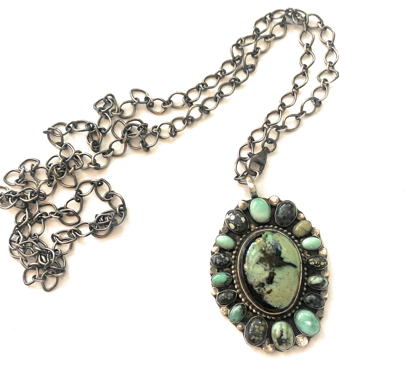 Handcrafted Sterling Silver & Tibetan Turquoise Cluster Necklace