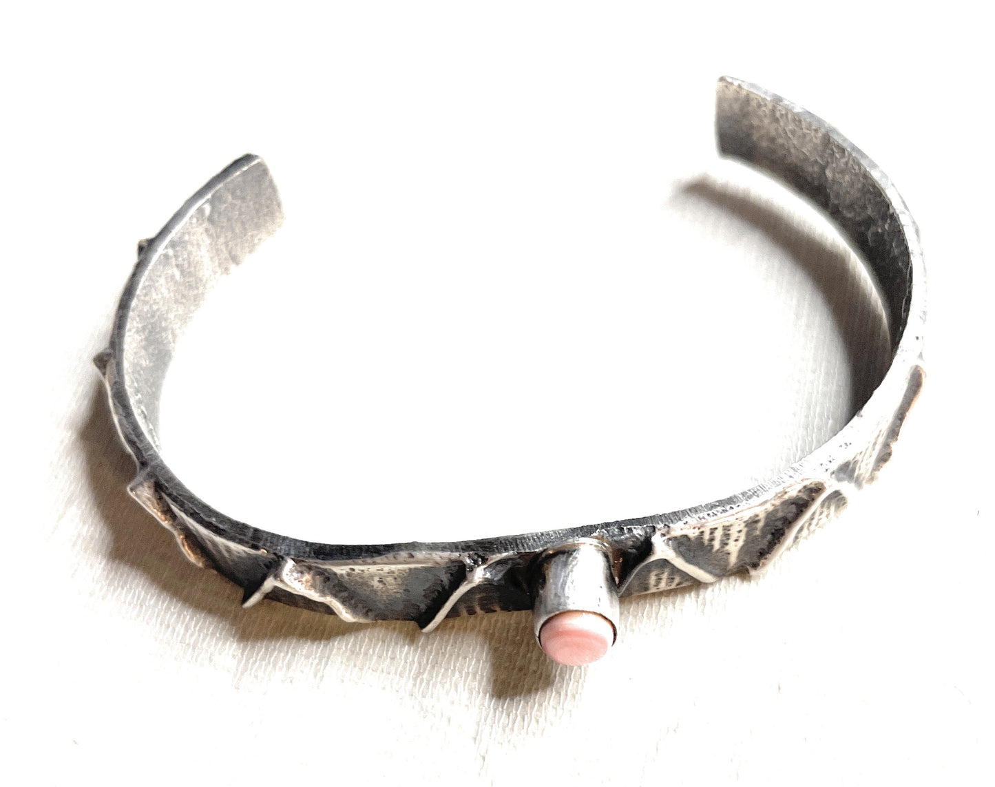 Handcrafted Pink Conch & Sterling Silver Tufa Cast Cuff Bracelet Signed
