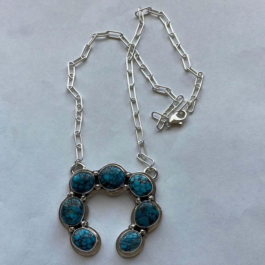 Handcrafted Sterling Silver & Turquoise Naja Necklace Signed