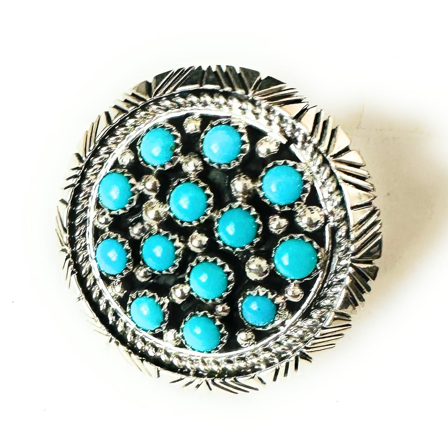 Handcrafted Sterling Silver & Turquoise Cluster Ring Signed
