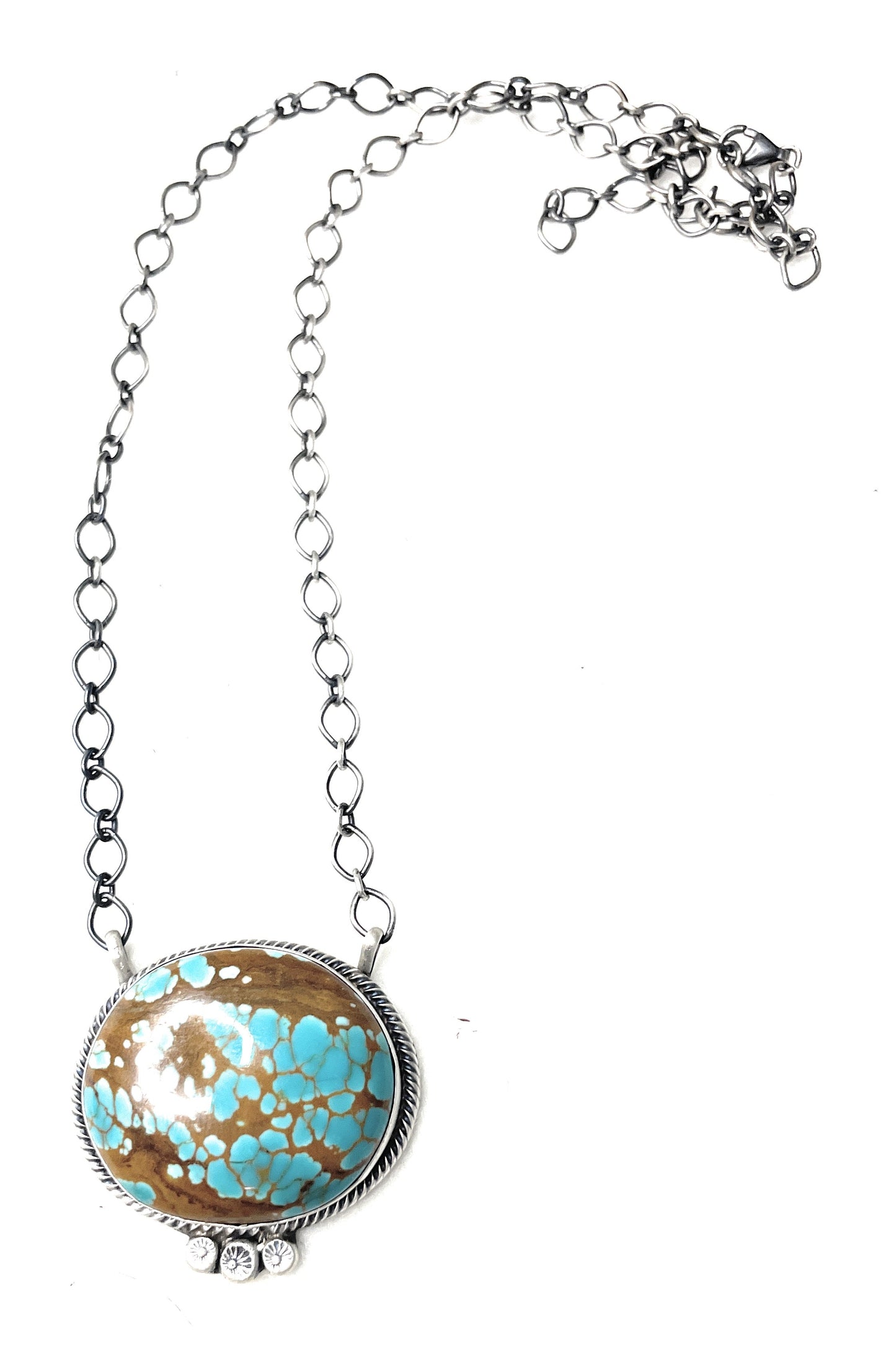 Handcrafted Handmade Number 8 Turquoise And Sterling Silver Necklace By Sheila Becenti