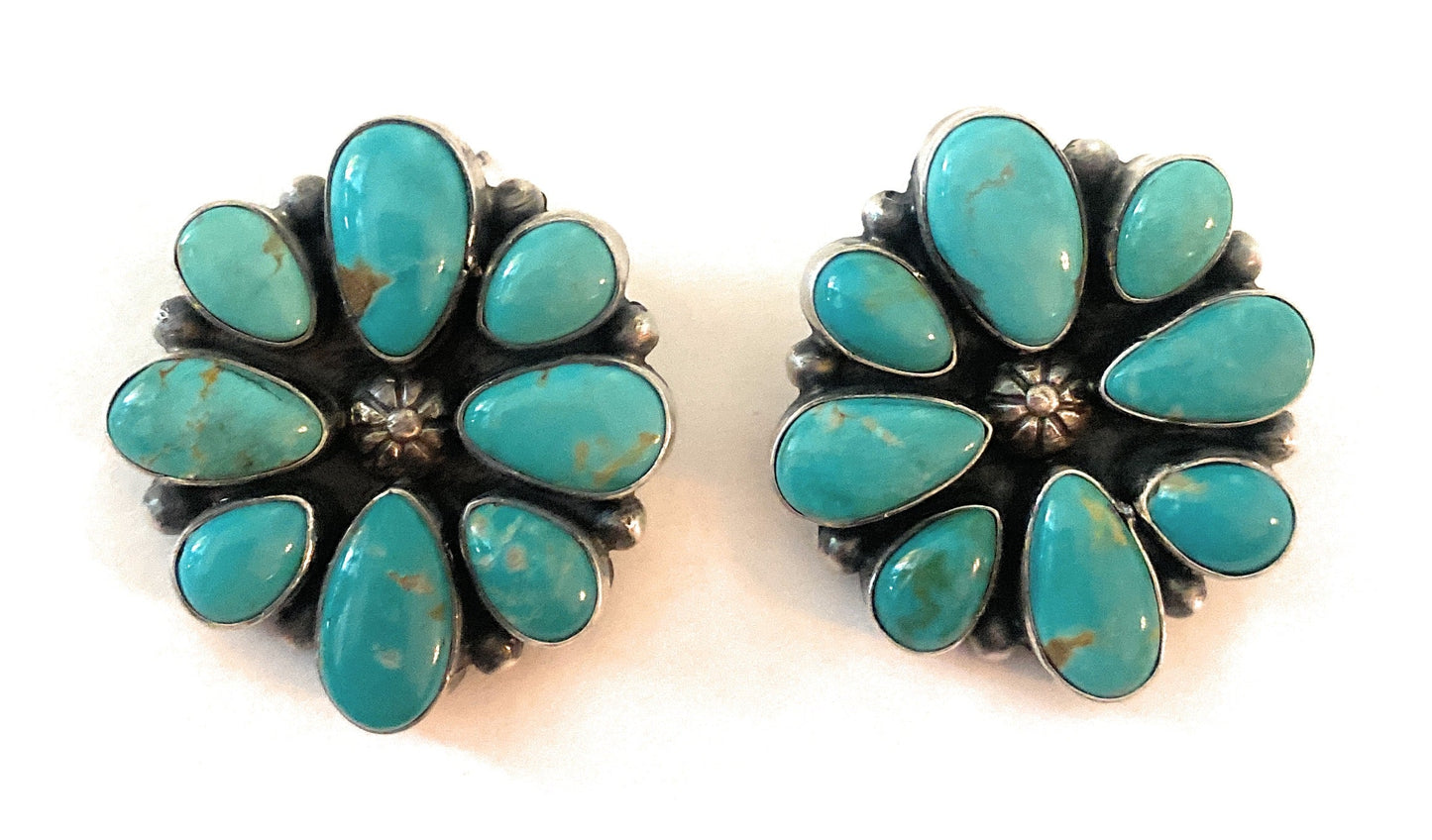 Handcrafted Sterling Silver & Natural Turquoise Cluster Post Earrings