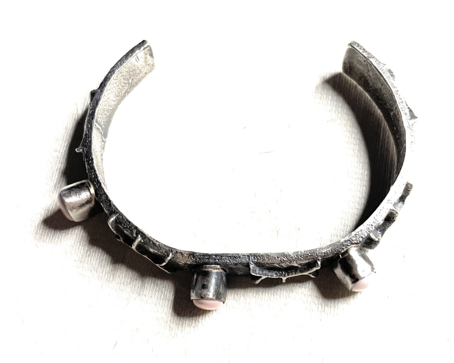 Handcrafted Pink Conch & Sterling Silver Tufa Cast Cuff Bracelet Signed