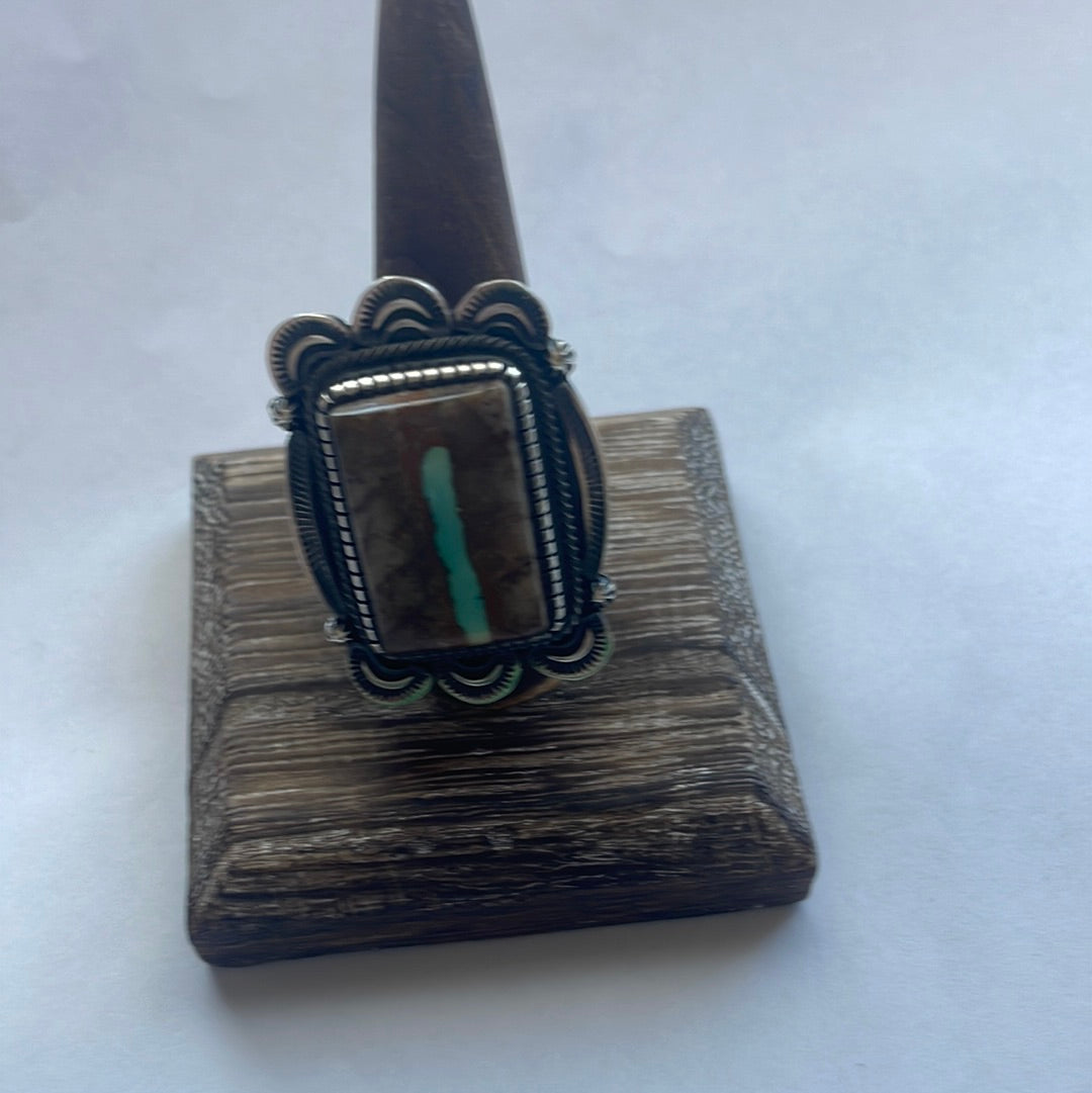 Handcrafted Sterling Silver & Turquoise Statement Ring Size 11