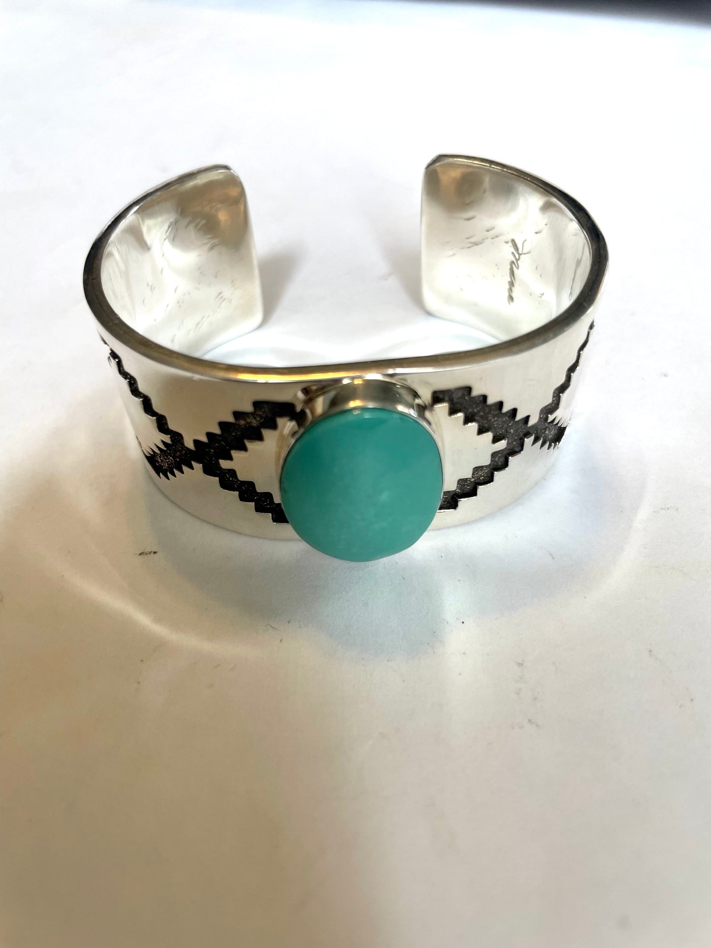 Handcrafted Kingman Turquoise And Sterling Silver Cuff Bracelet