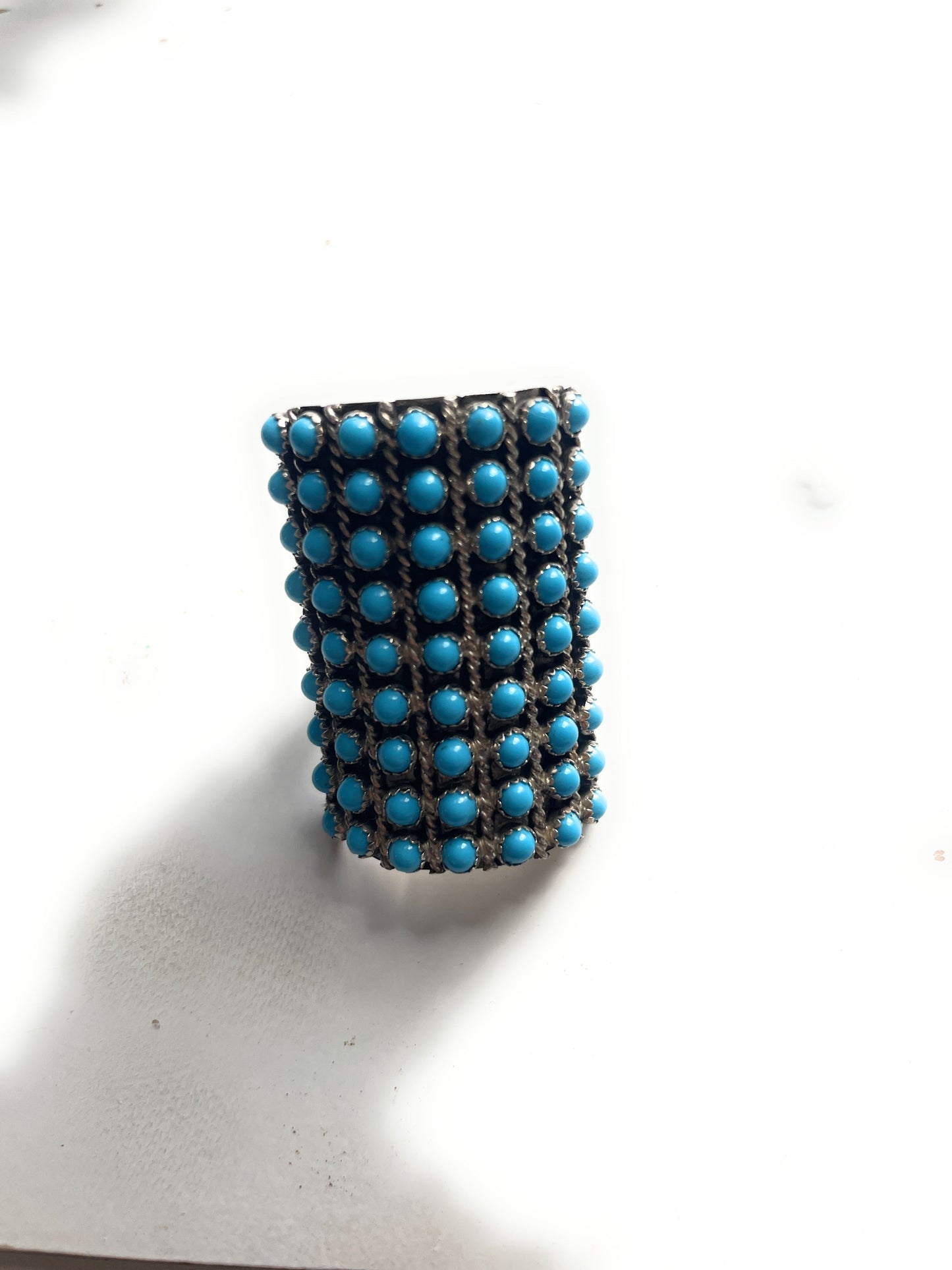 Handcrafted Sterling Silver And Turquoise Rectangle Ring Size 7