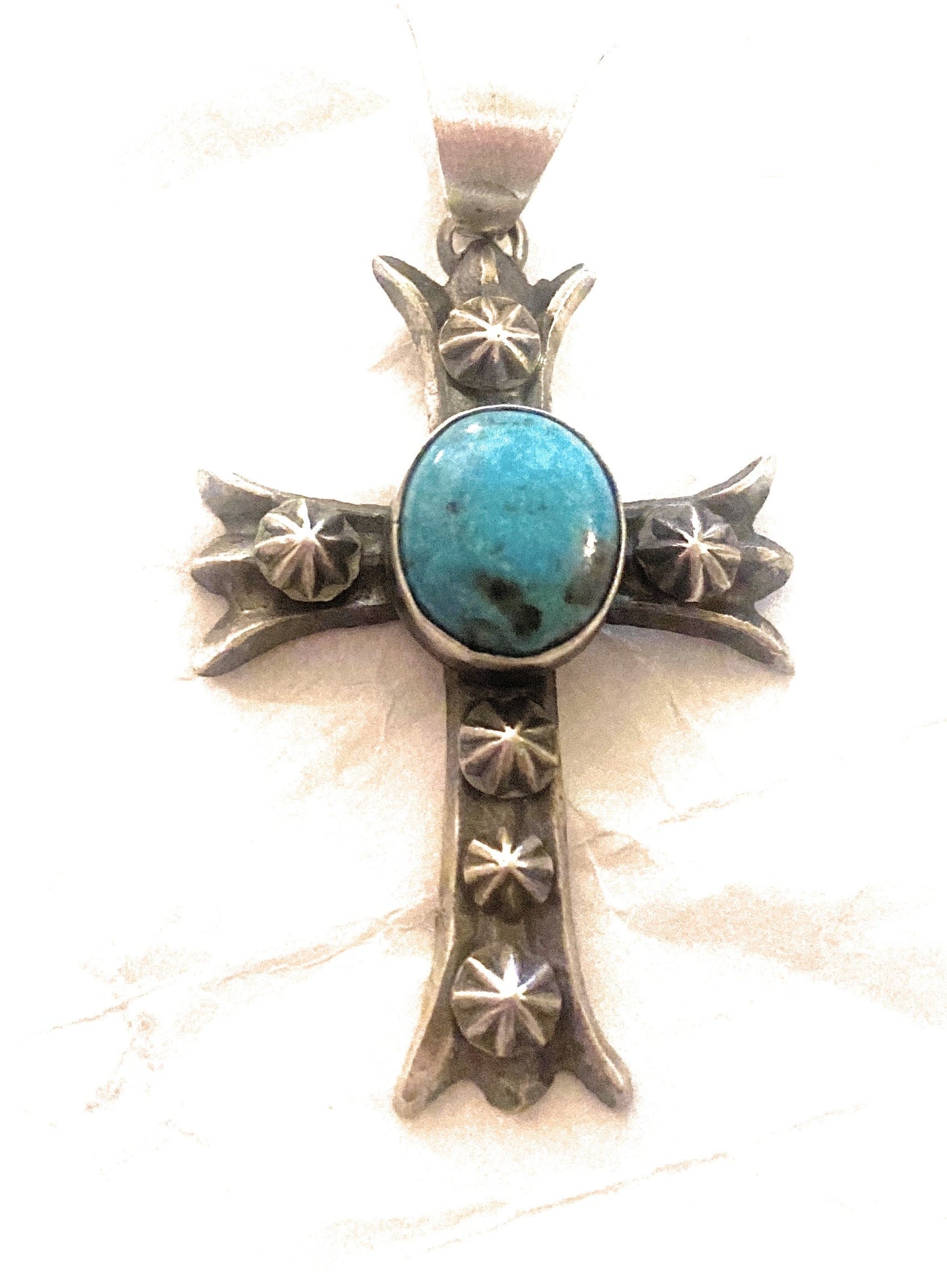 Handcrafted Sterling Silver & Turquoise Cross Pendant By Chimney Butte
