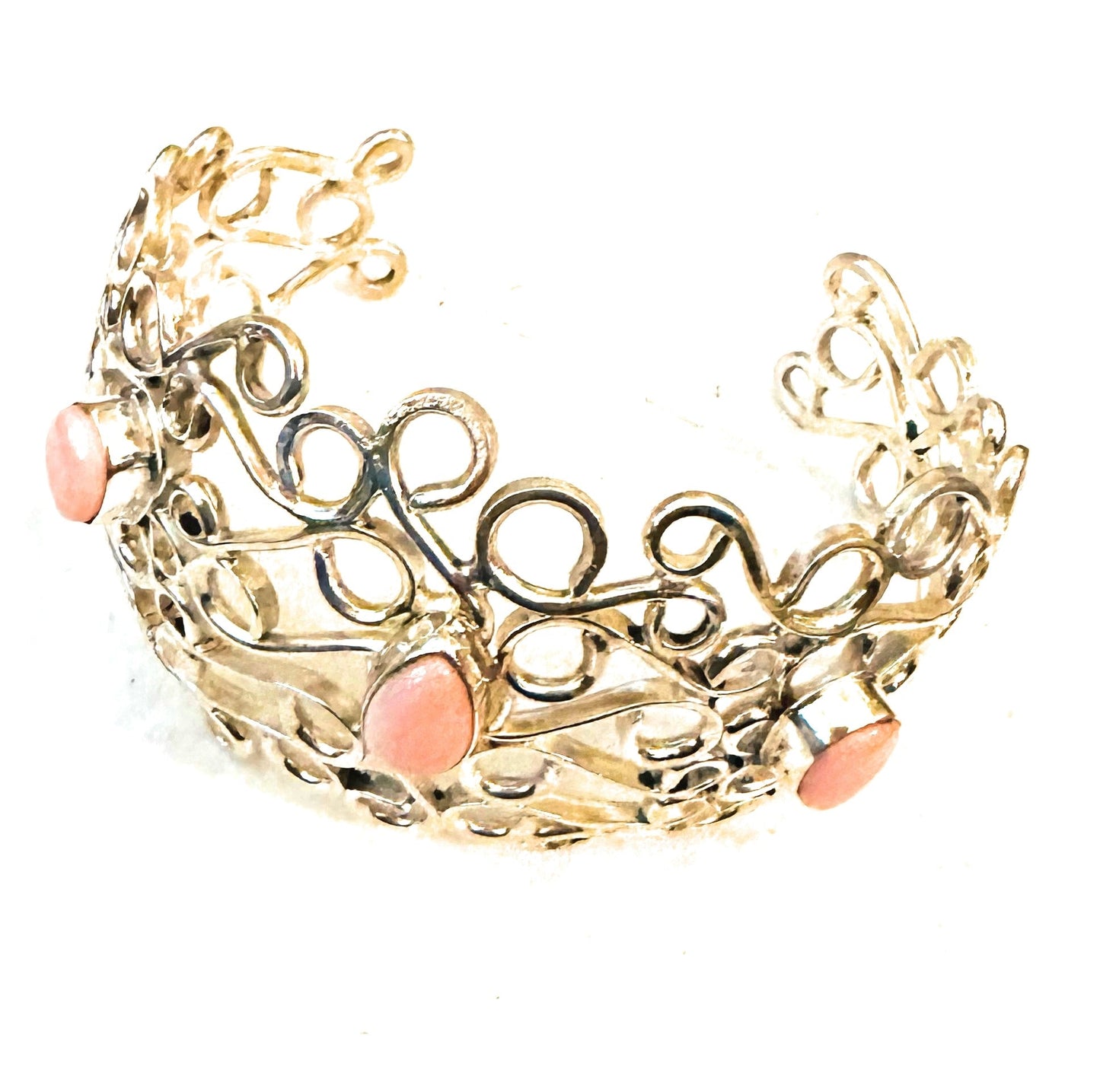 Handcrafted Queen Pink Conch Shell & Sterling Silver Cuff Bracelet