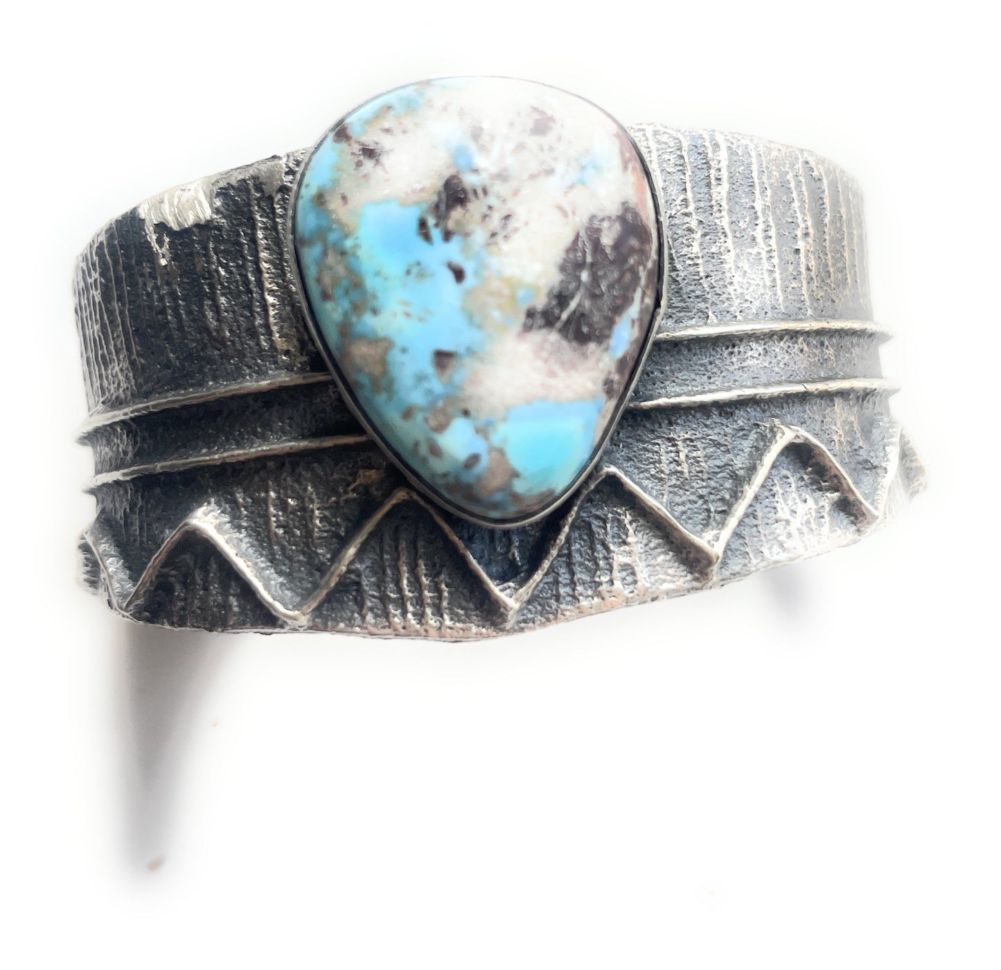 Handcrafted Golden Hills & Sterling Silver Tufa Cast Cuff Bracelet Signed