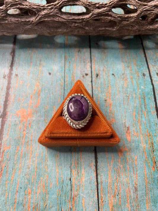 Old Pawn Handcrafted Sterling Silver & Charorite Ring Size 7.5