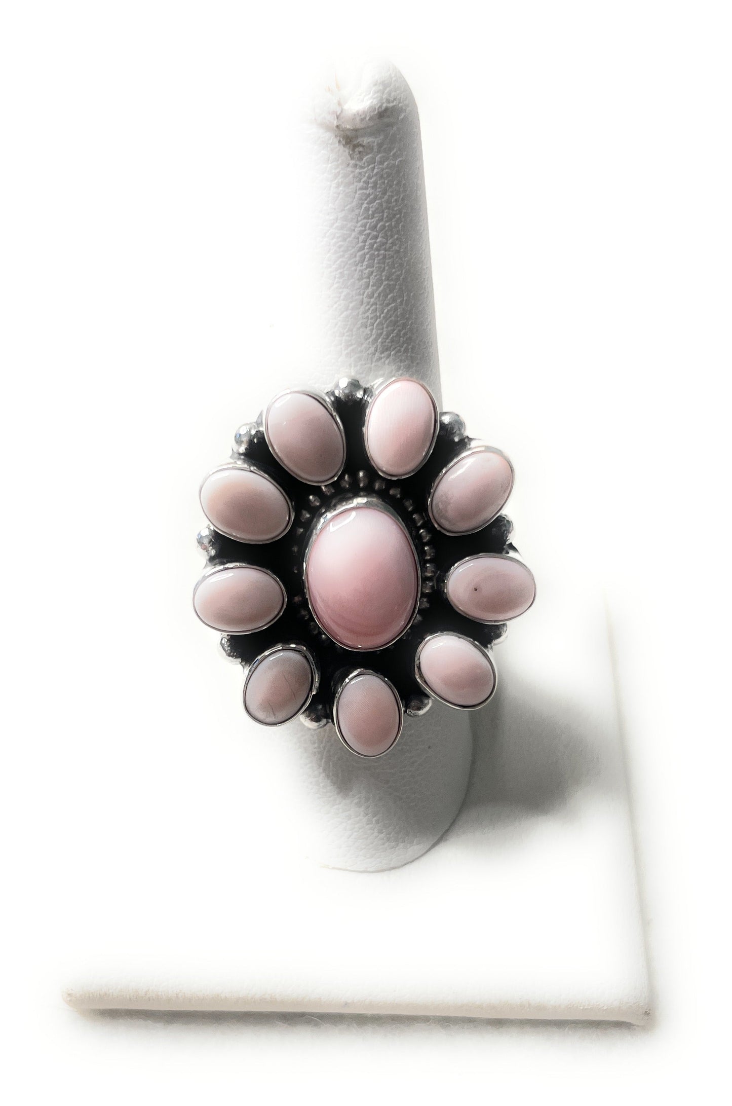 Handcrafted Pink Conch And Sterling Silver Cluster Ring By Sheila Becenti