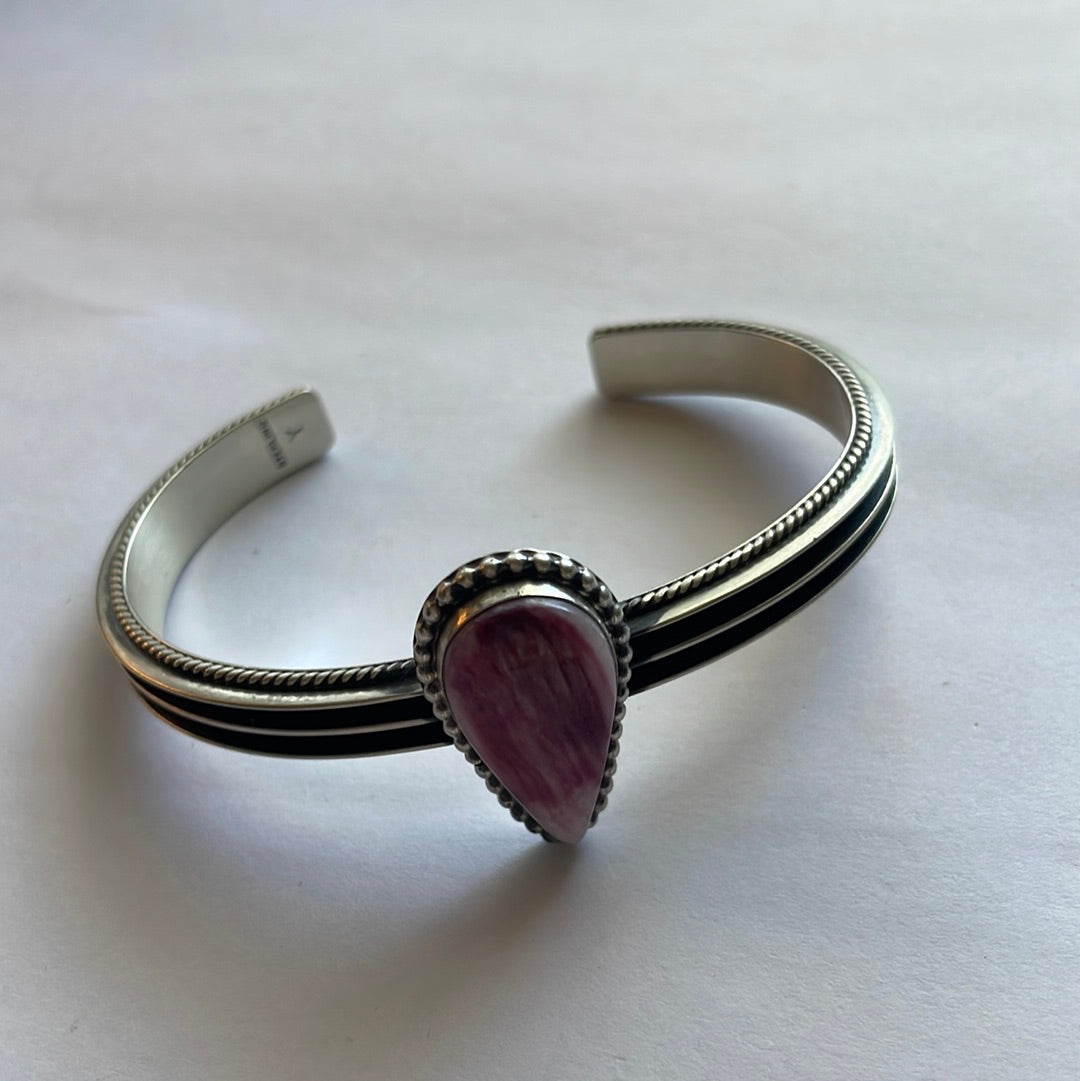 Handcrafted Purple Spiny And Sterling Silver Cuff Bracelet Signed