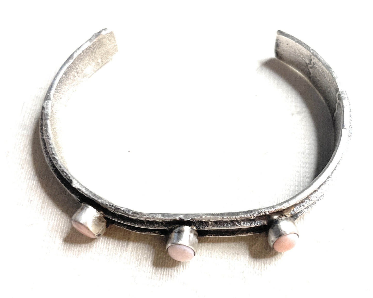 Handcrafted Pink Conch & Sterling Silver Tufa Cast Cuff Bracelet Signed