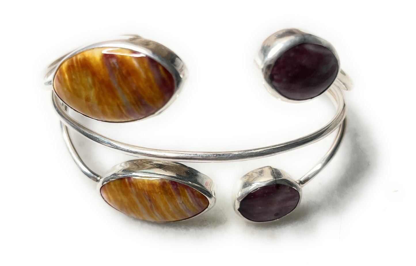 Handcrafted Beautiful Floating Stone Spiny Sterling Silver Cuff Bracelet By Kee-J