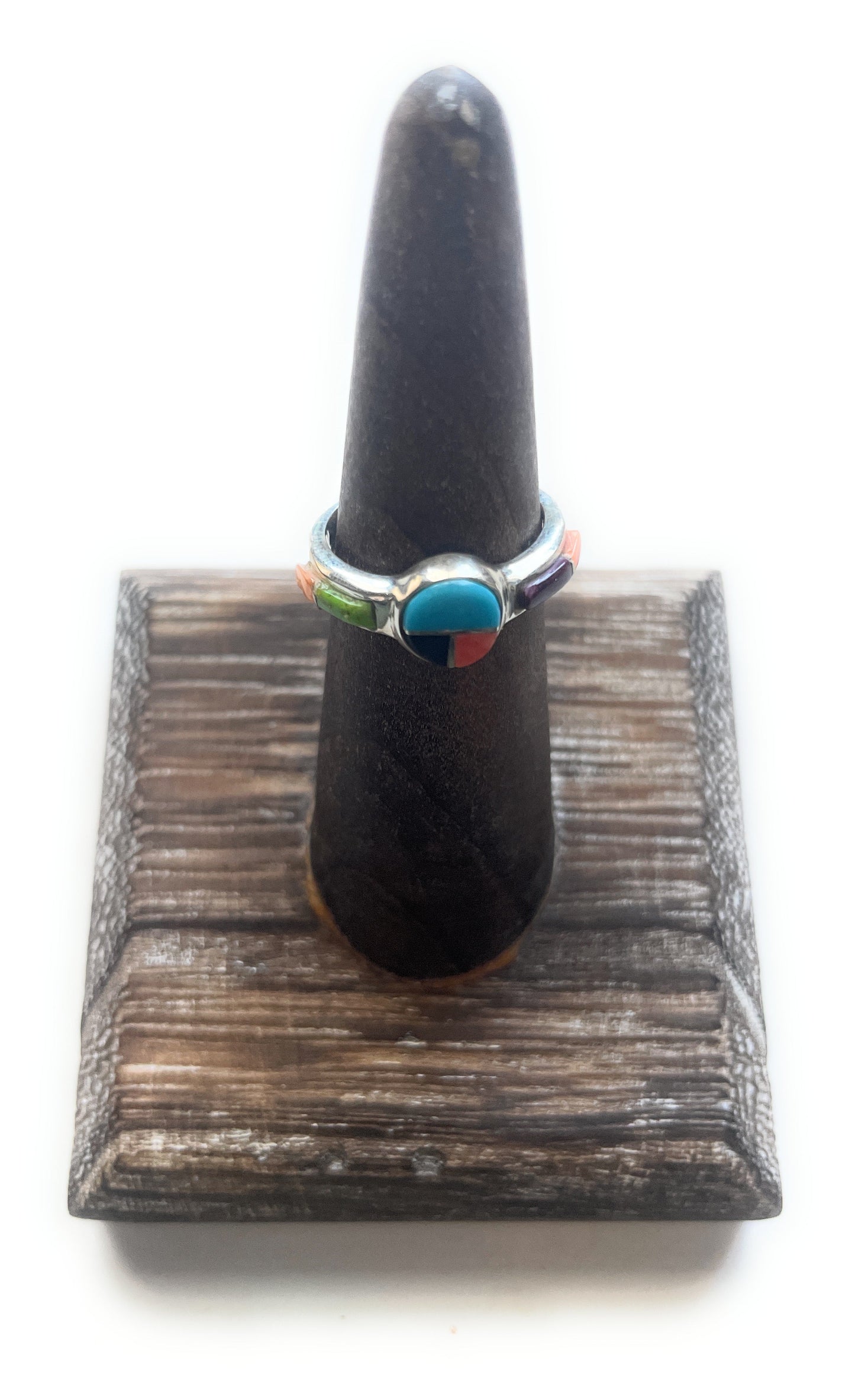 Handcrafted Sterling Silver & Multi Stone Inlay Ring Size 5.5