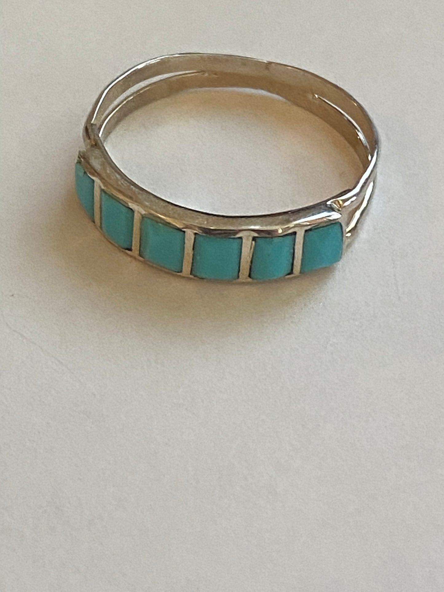 Handcrafted Sterling Silver & Six Stone Turquoise Stone Inlay Band Ring