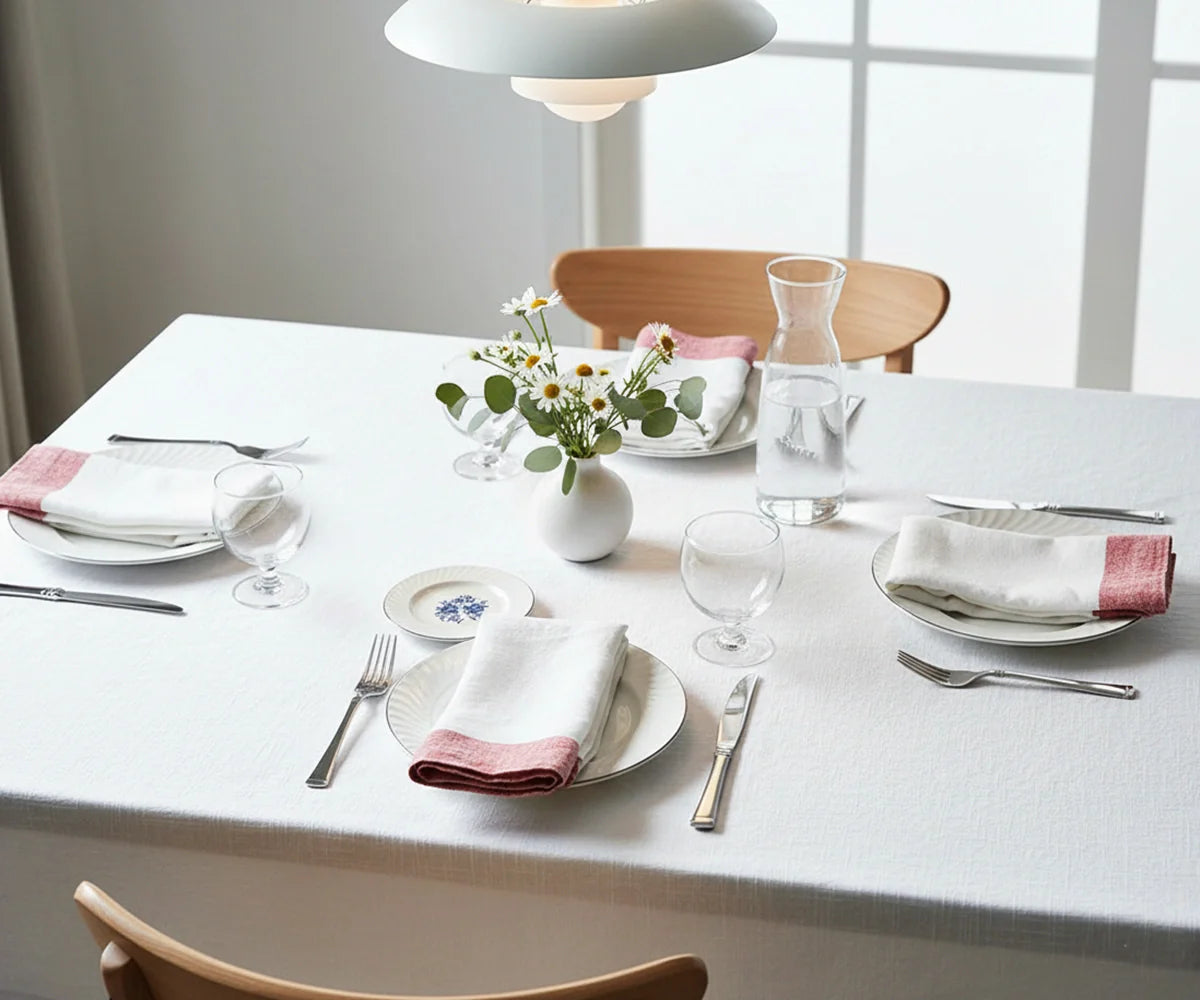 White Napkins Linen - Red Border