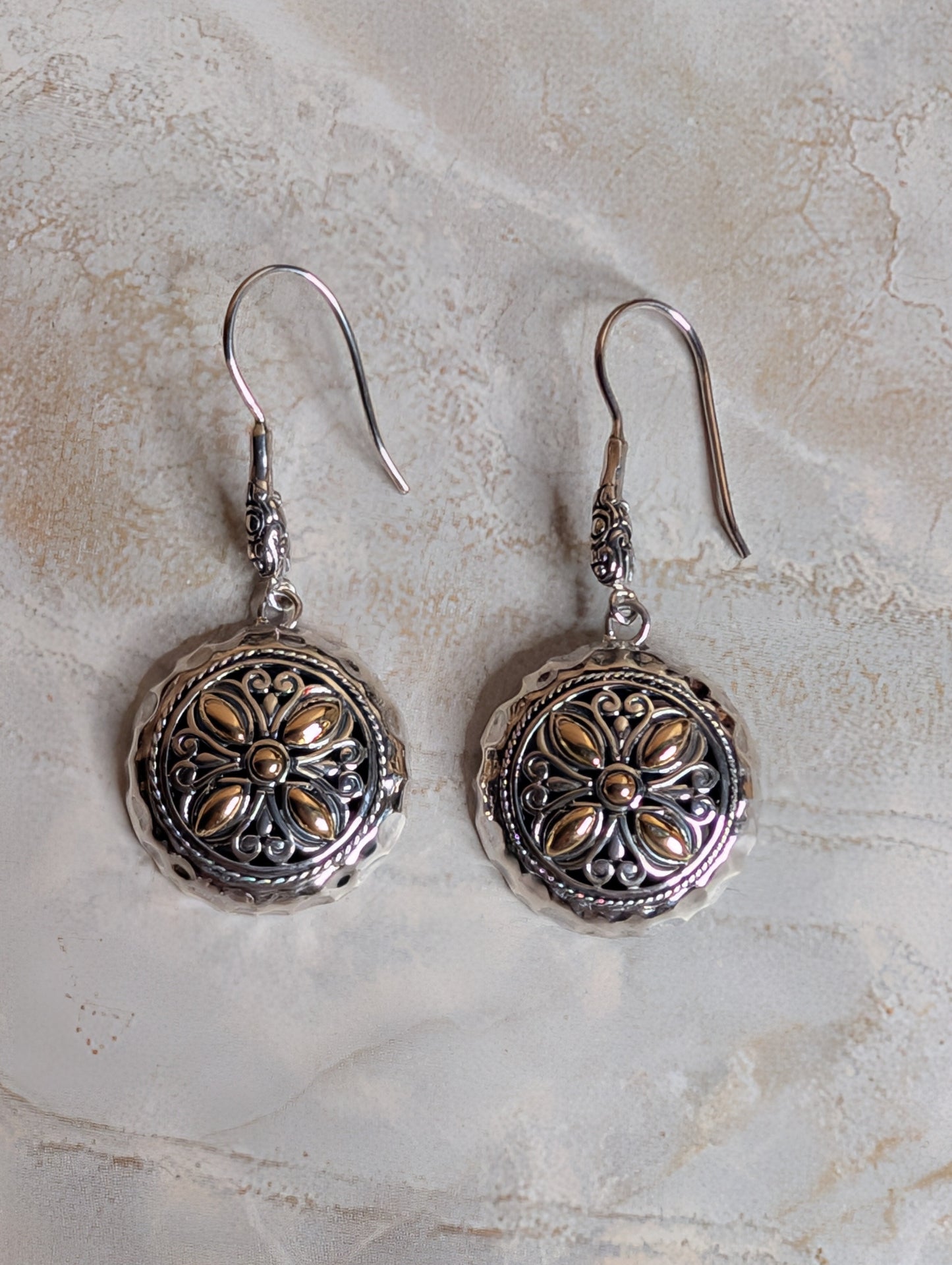 Bohemian Style Filigree Sterling Silver Earrings With 18k Gold Accents