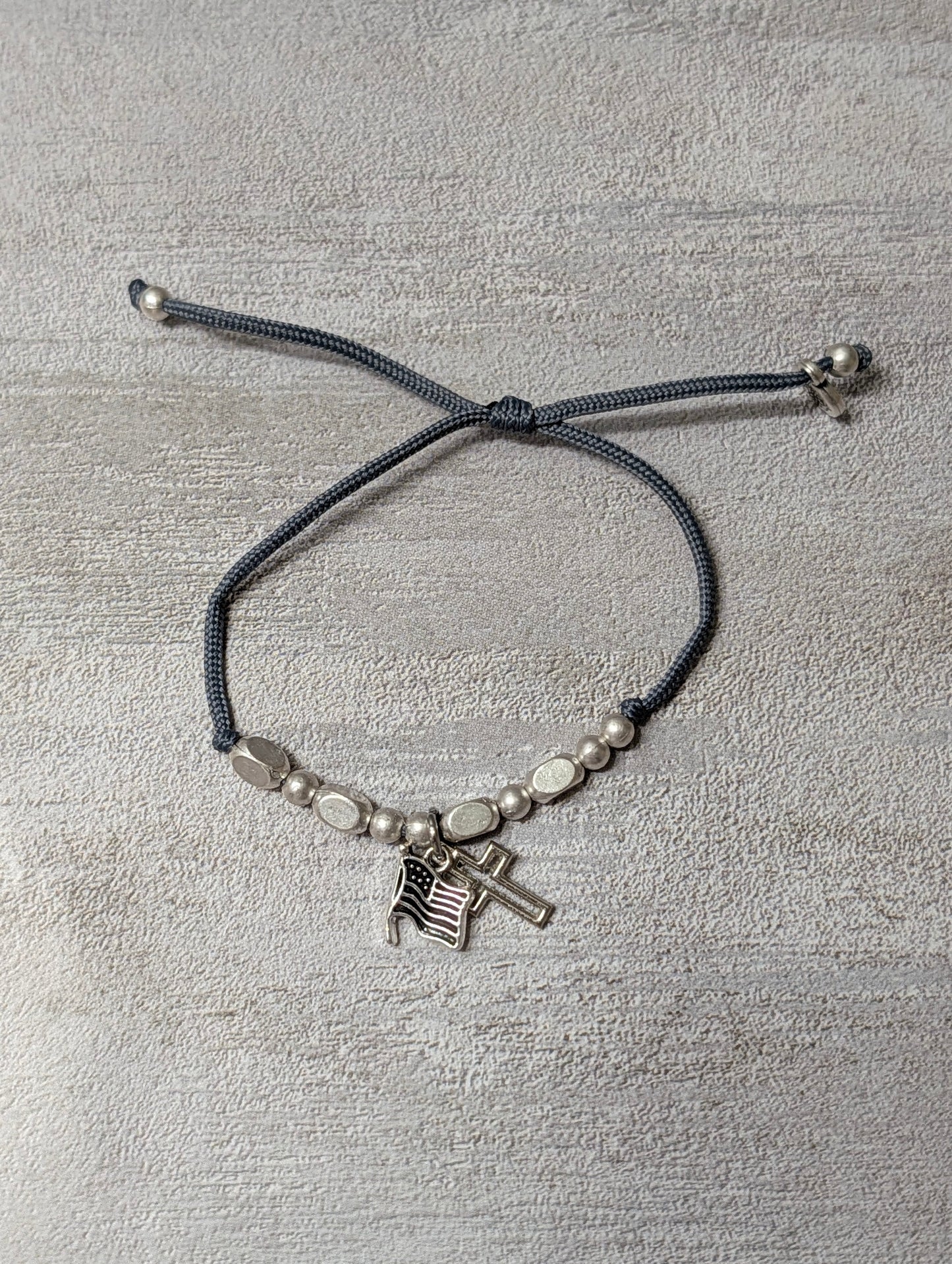 4th of July God Bless America Cross Bracelet (Gray)