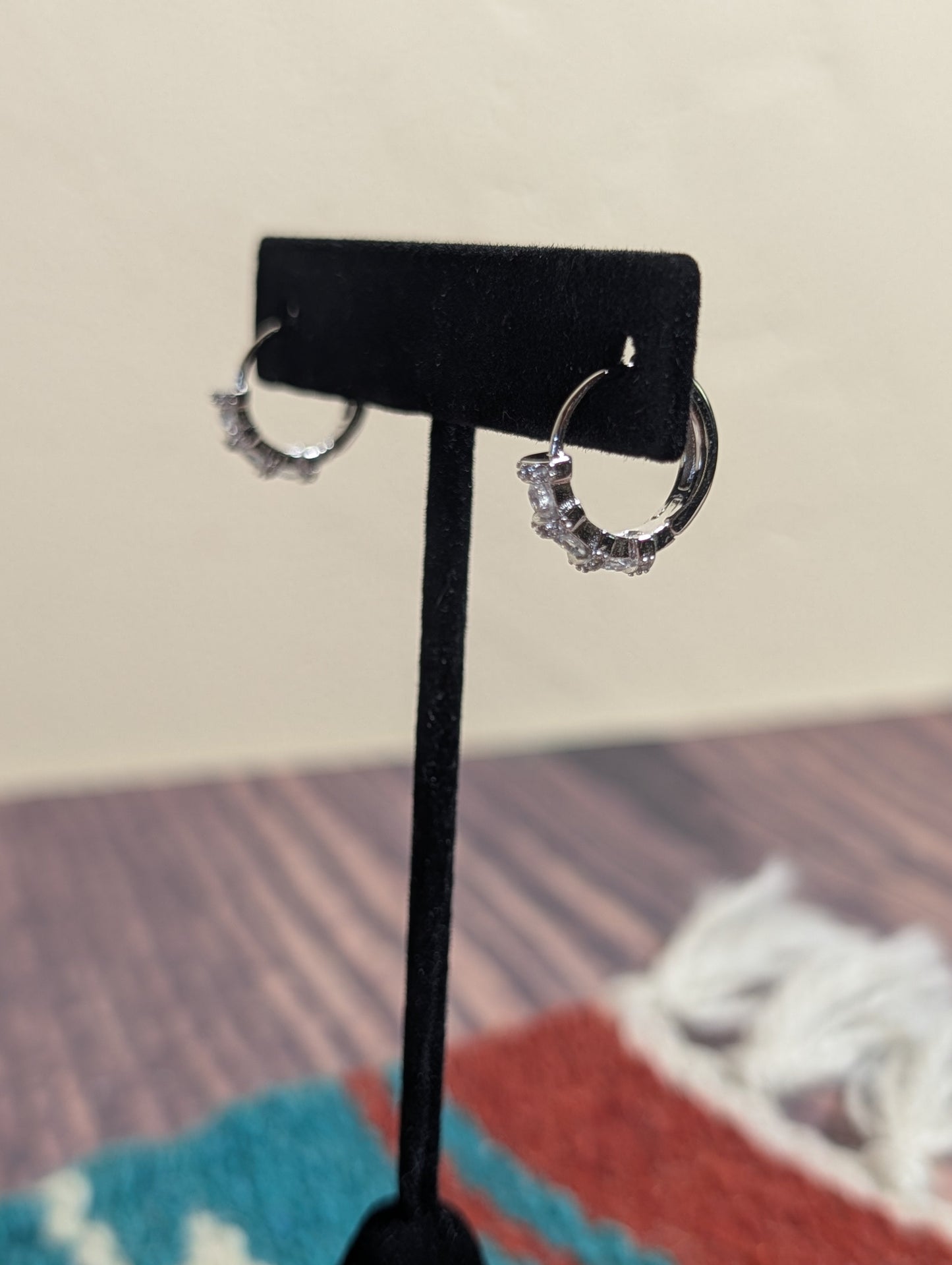 CZ Hoop Earrings Small Hinged Huggie On Sterling Silver