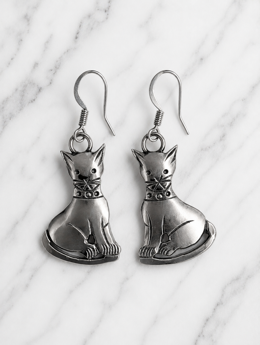 Handcrafted Sterling Silver Cat Earrings