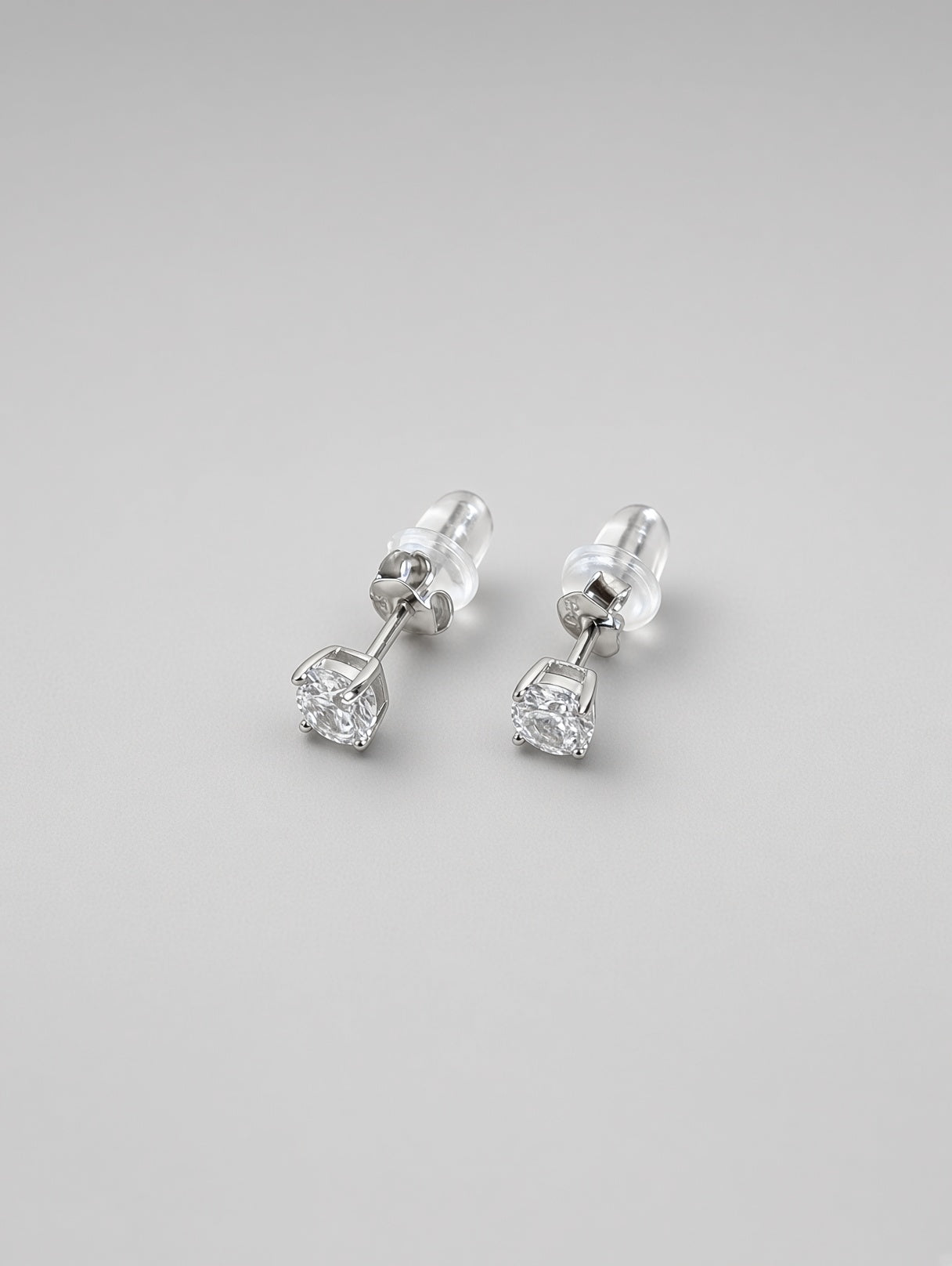CZ Earrings White GemStone Sterling Silver In Three Sizes