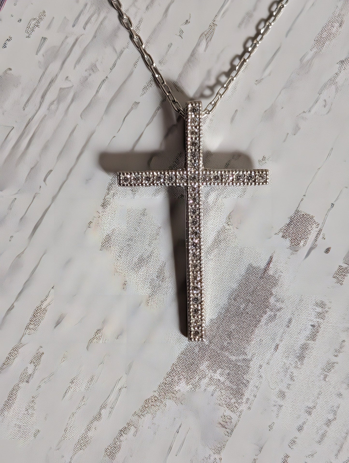 CZ Cross Simplistic Medium Sized Pendant On Sterling Silver Necklace