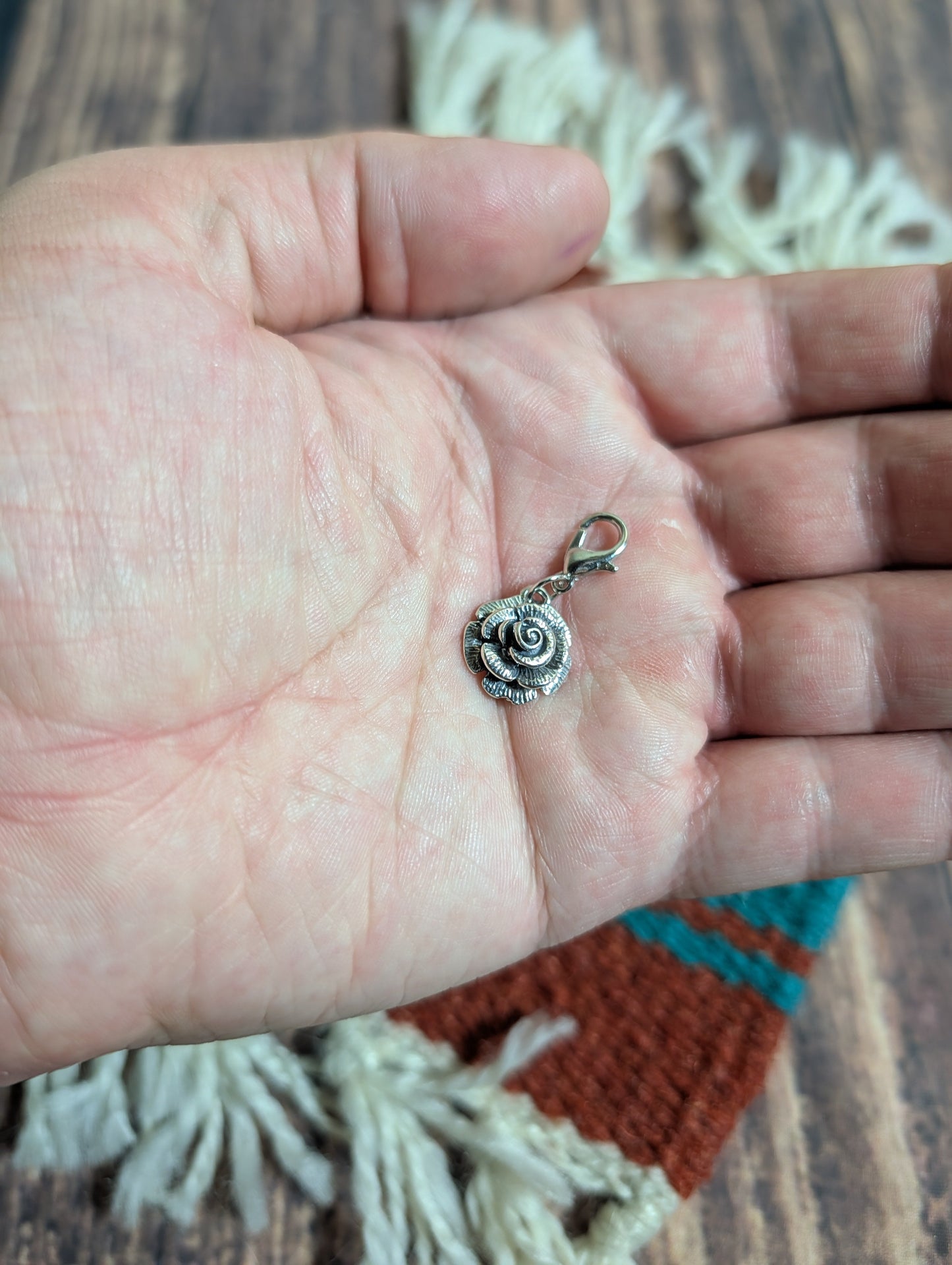 Handcrafted Rose Flower Charm Sterling Silver