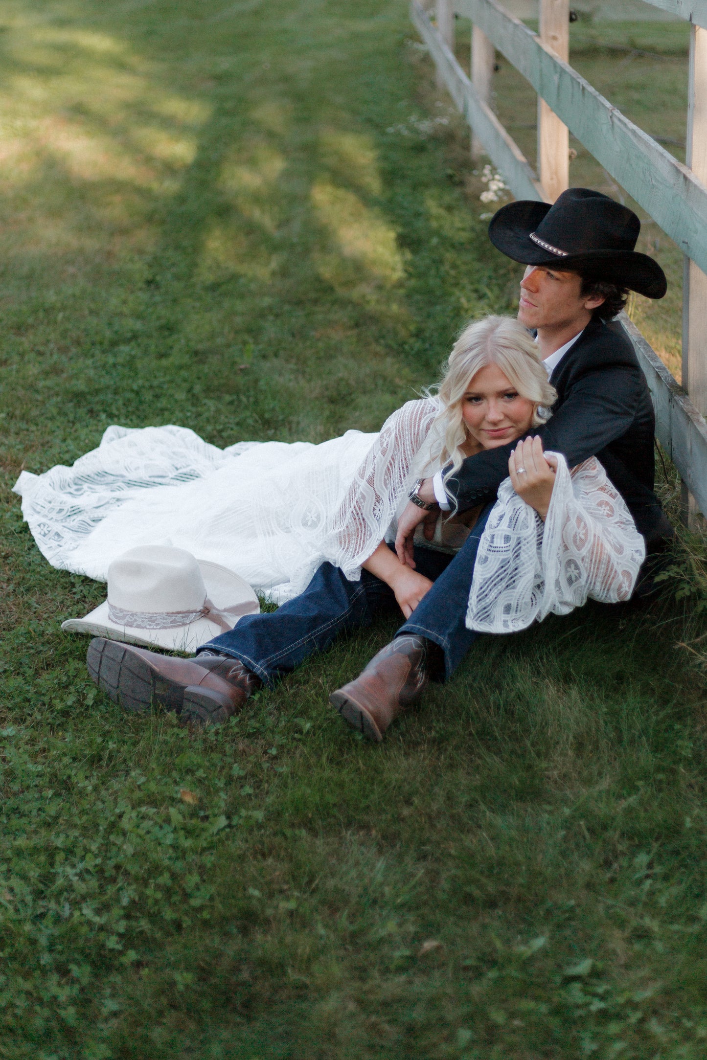 The Wilson Gown – Boho Lace Fit-and-Flare Wedding Dress with Fringe Back & Cape Sleeves