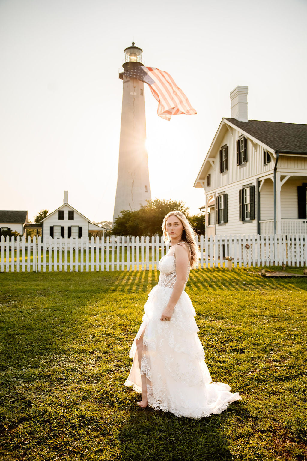 The Harlow Gown – Romantic Tiered Lace Wedding Dress with High-Low Skirt