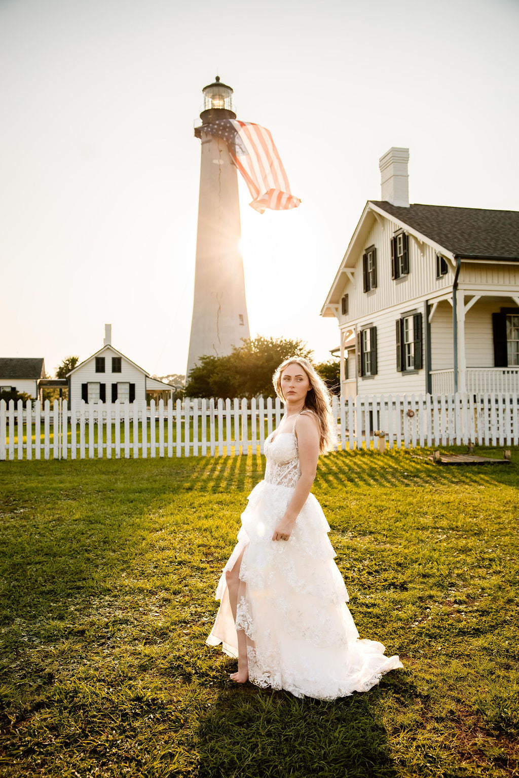 The Harlow Gown – Romantic Tiered Lace Wedding Dress with High-Low Skirt