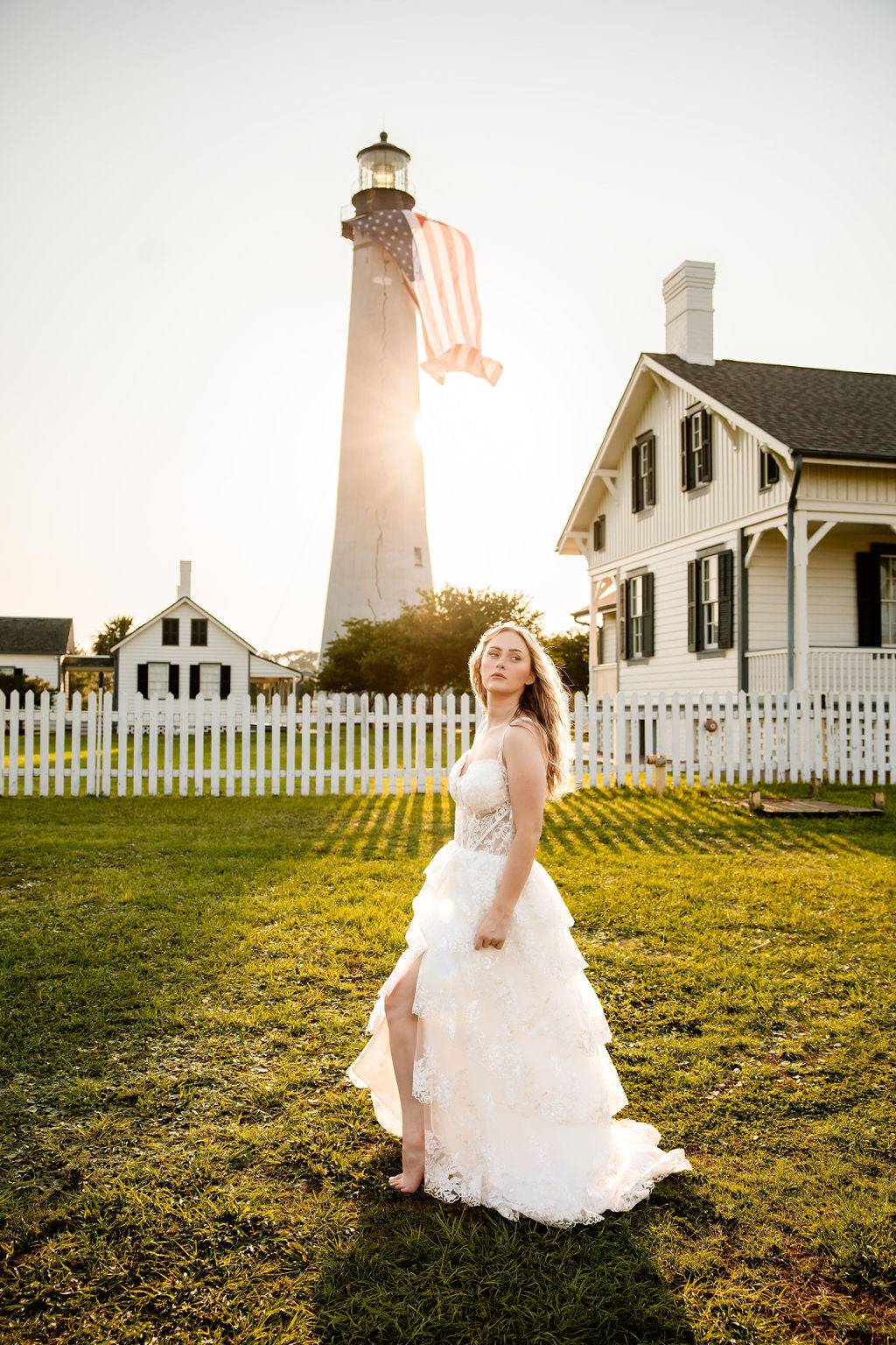 The Harlow Gown – Romantic Tiered Lace Wedding Dress with High-Low Skirt